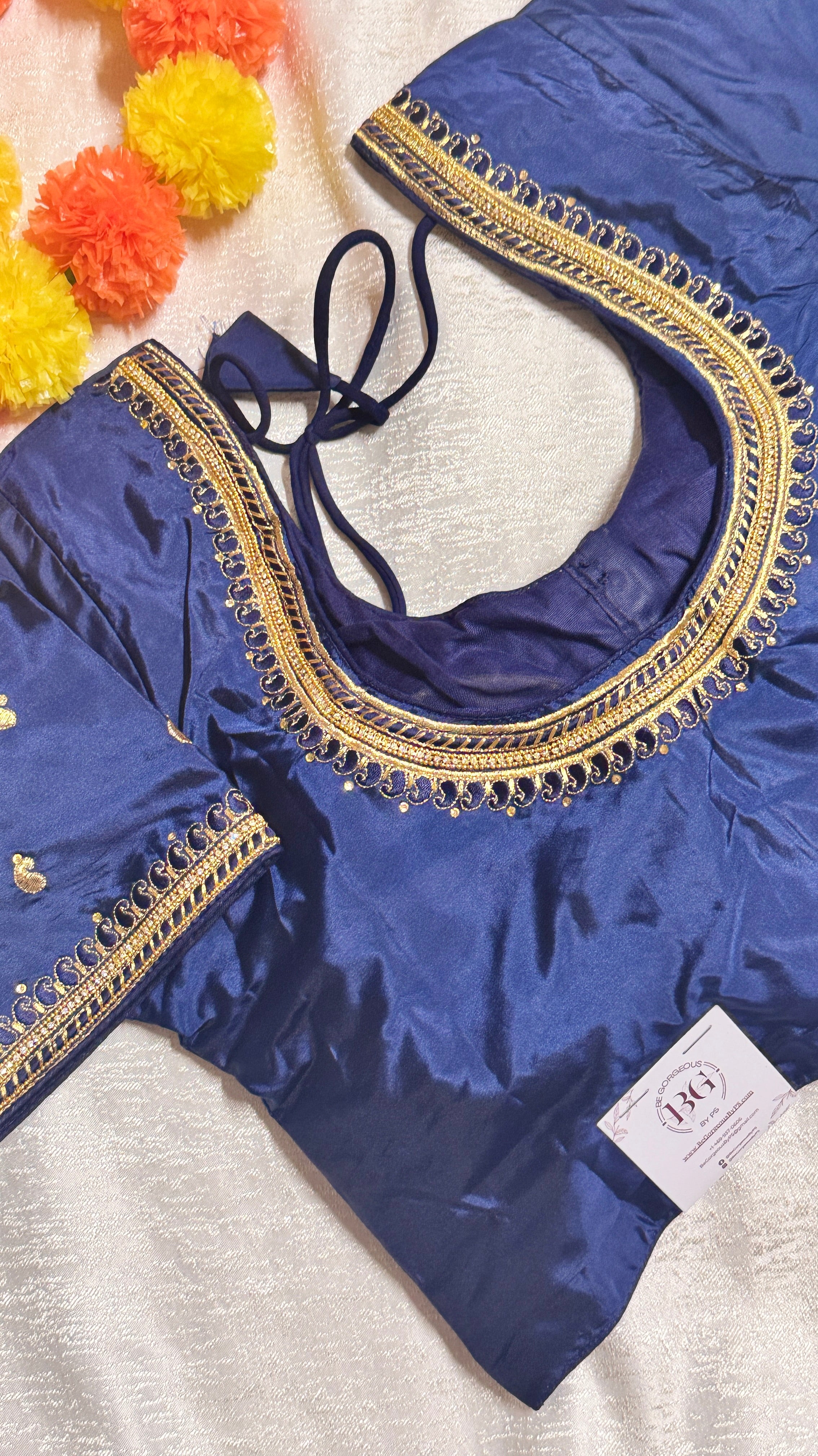 Maggam Work Readymade Padded Blouse front hooks with sleeves