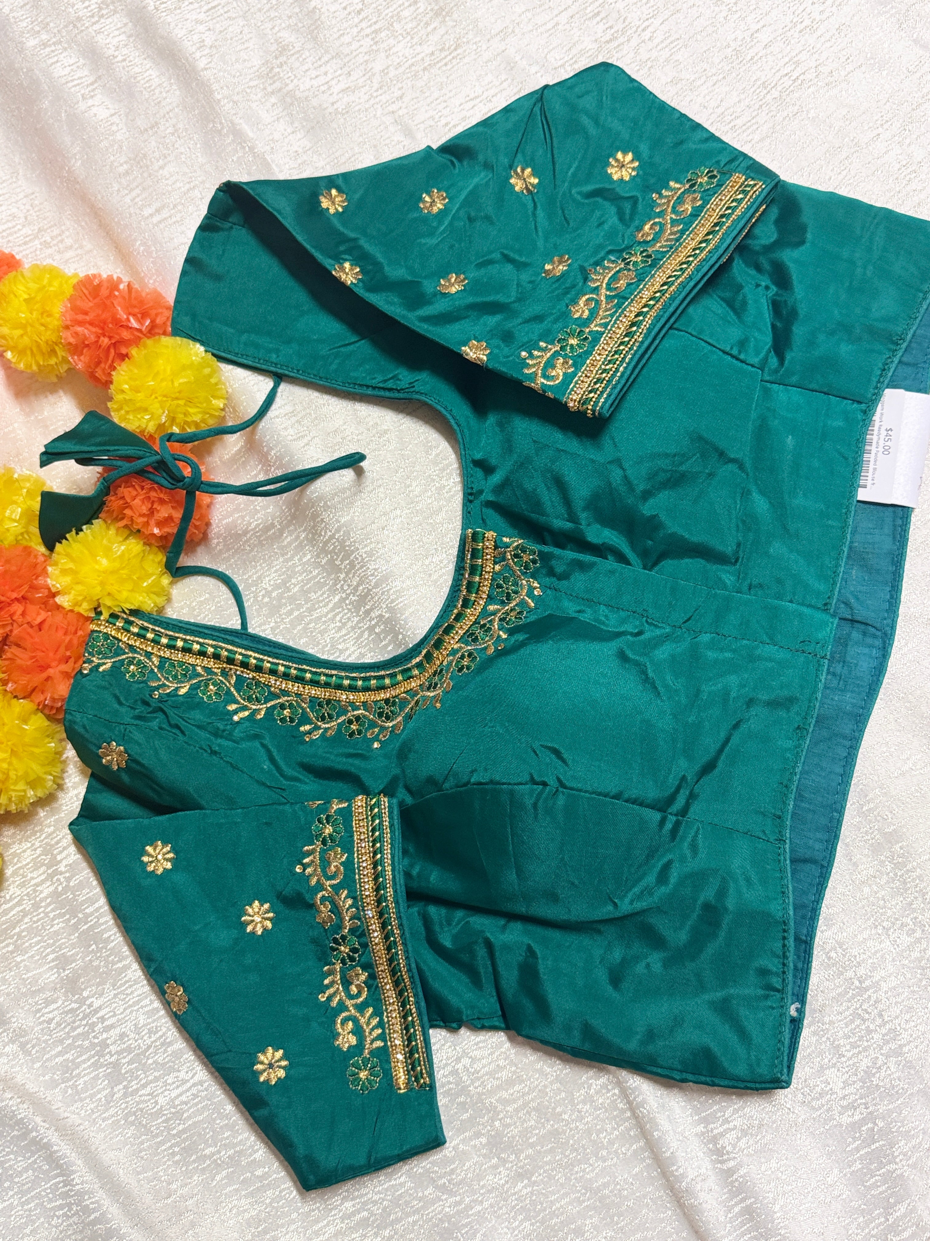 Maggam Work Readymade Padded Blouse front hooks with sleeves