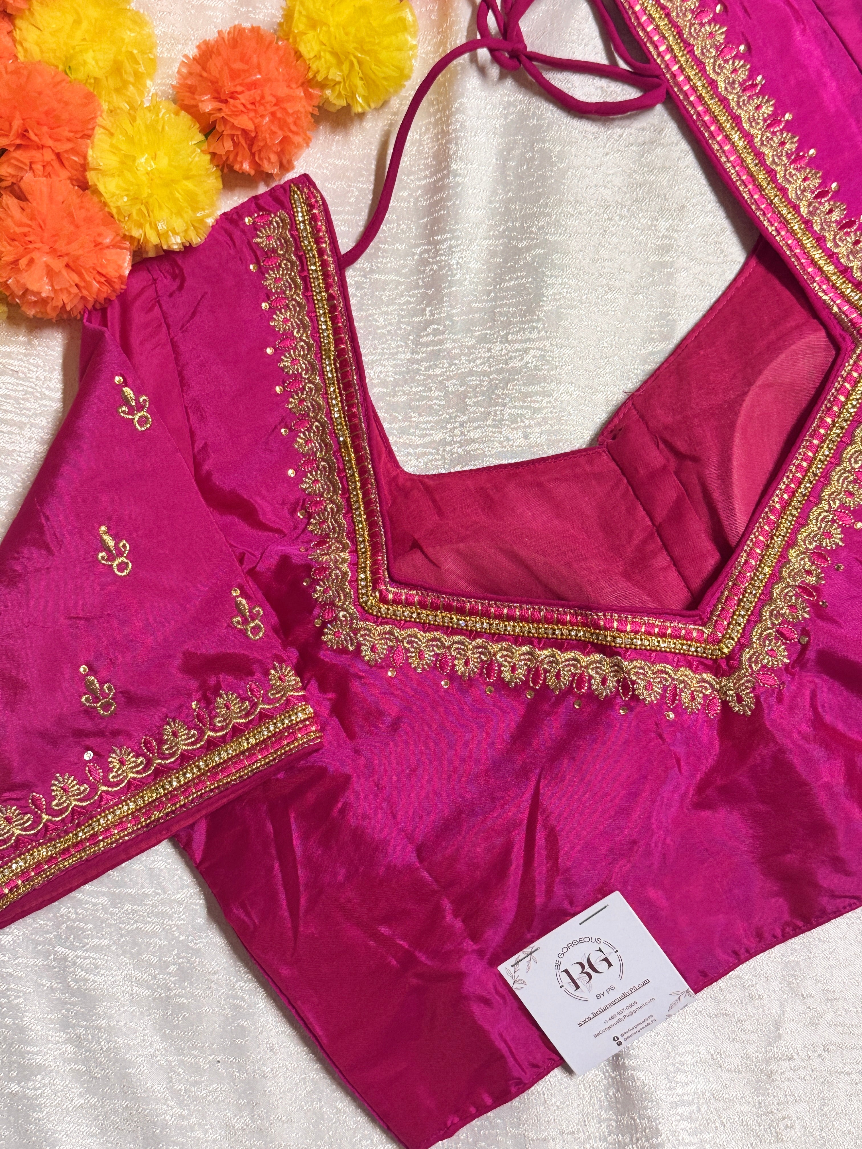 Maggam Work Readymade Padded Blouse front hooks with sleeves