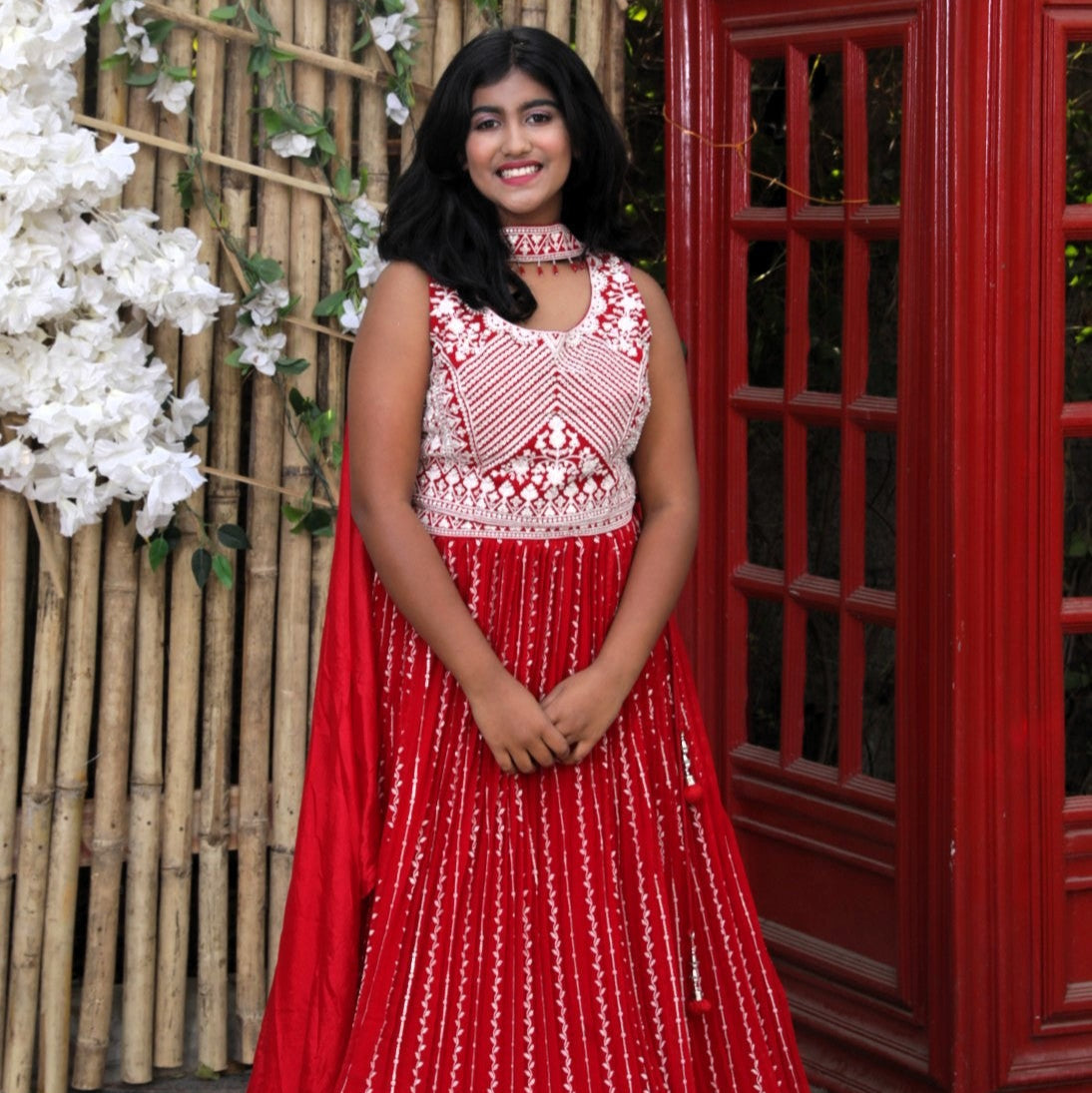 Lehenga with embroidery and sequin work - Red Color