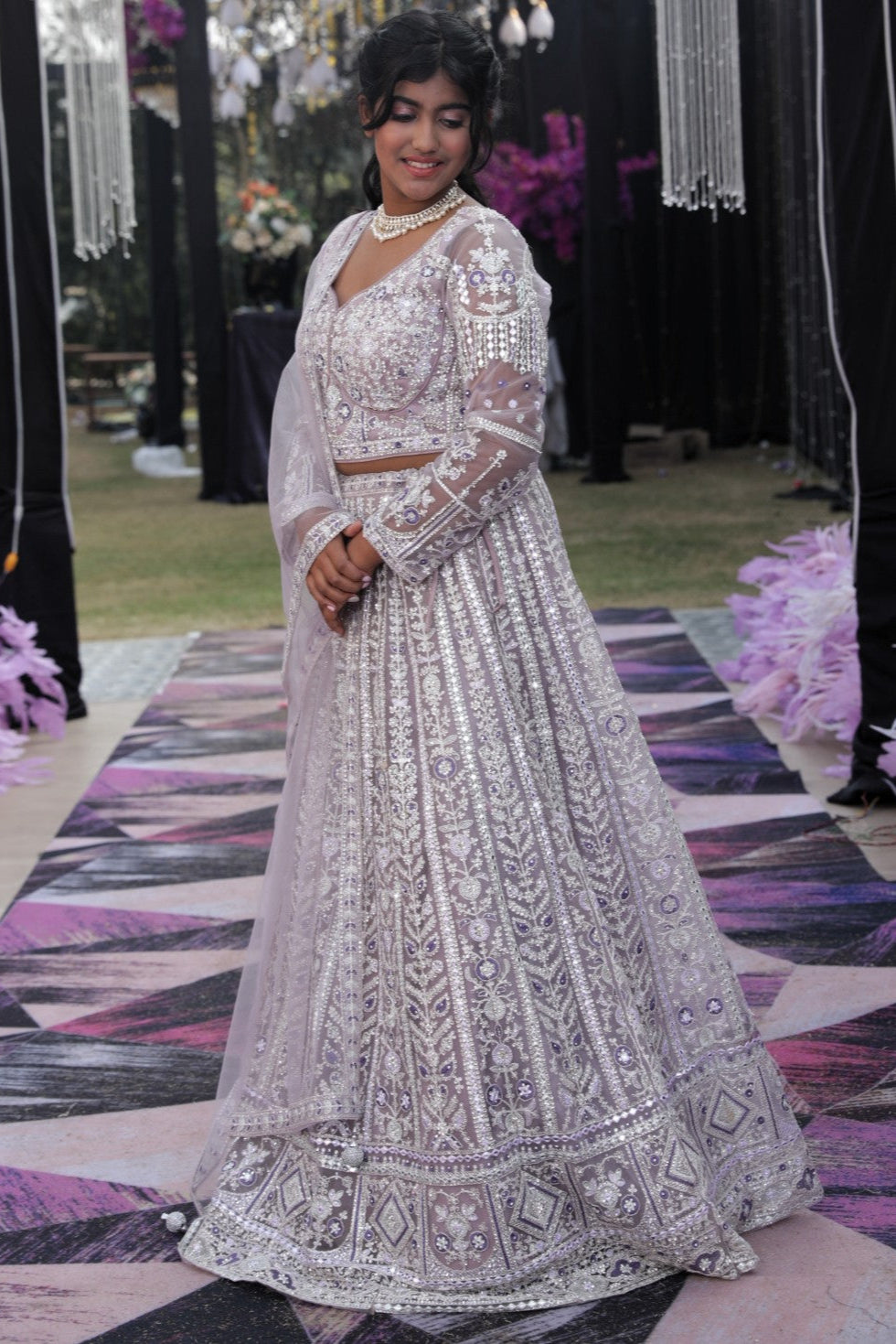 Lehenga with all over sequin and stone work - Lavendar