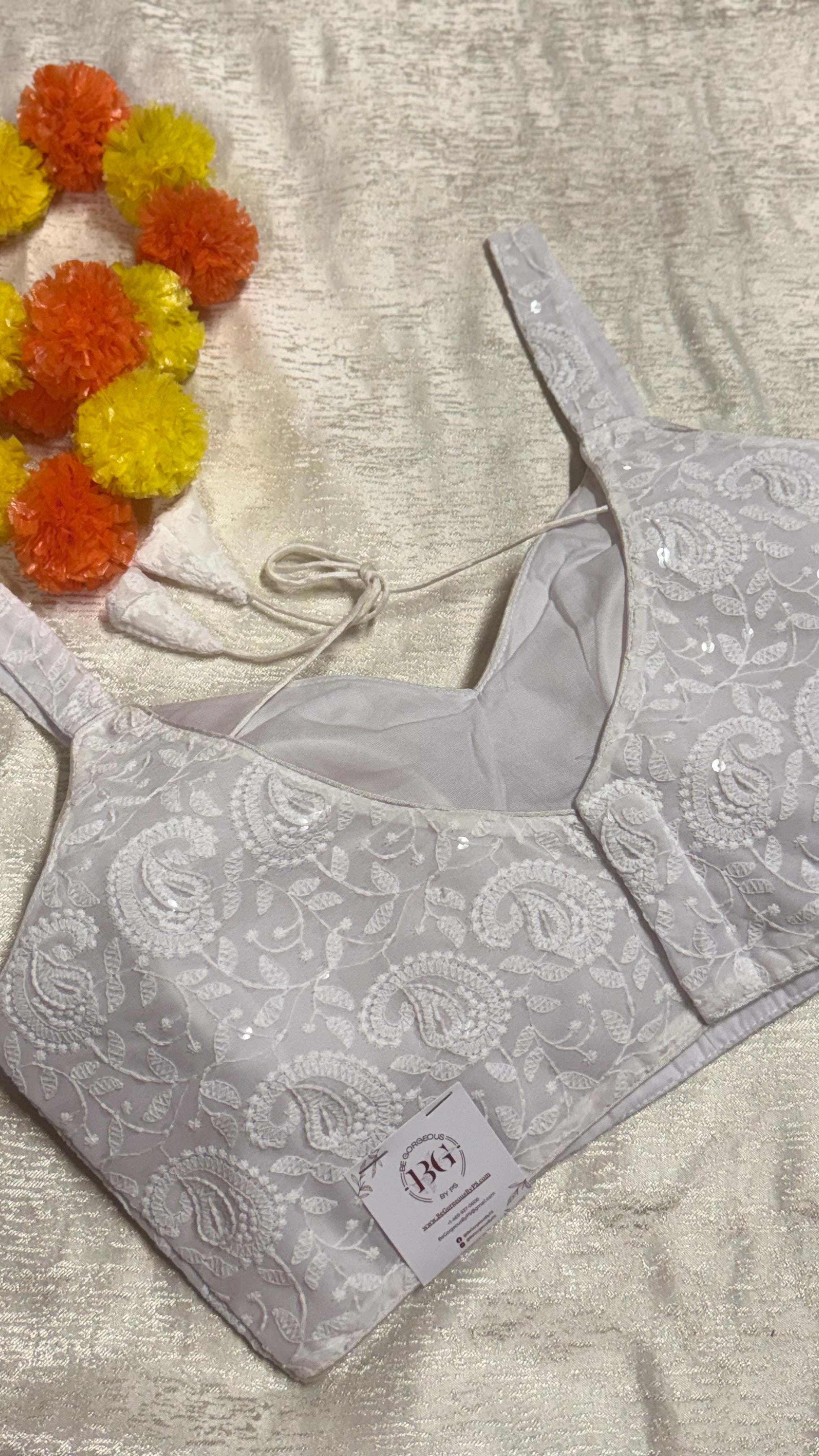 Cotton Silk Padded Chikankari back hooks sleeveless blouse