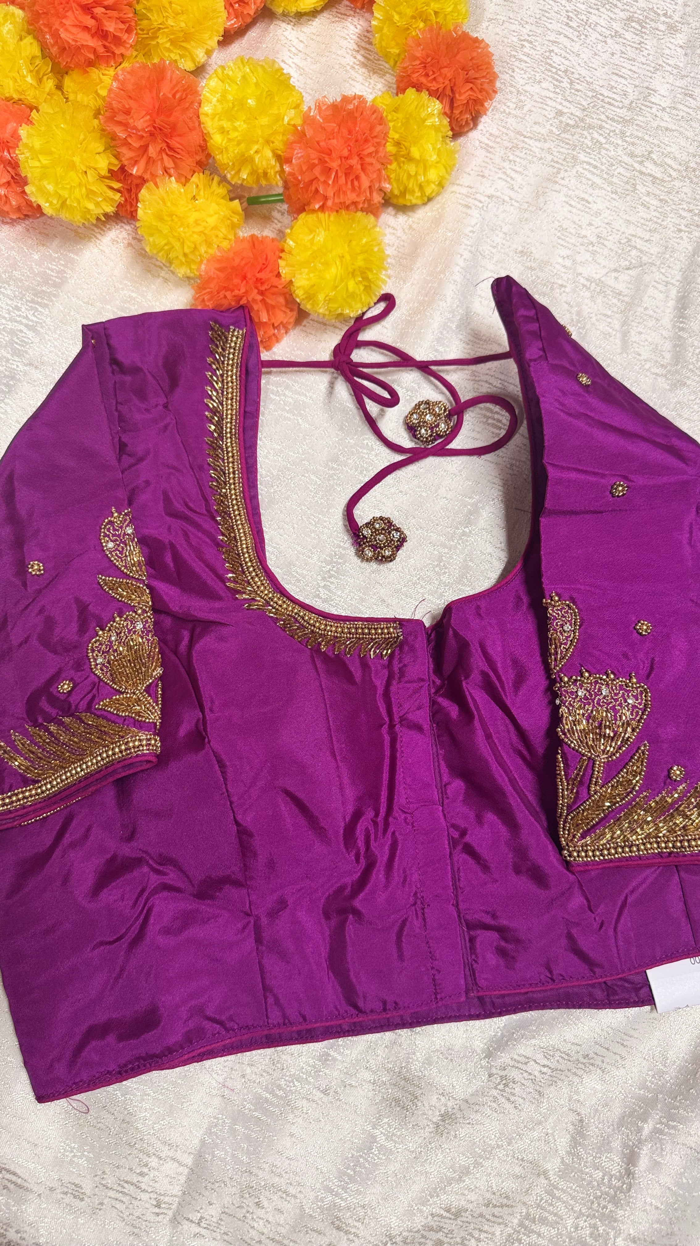 Maggam Work Readymade Padded Blouse front hooks with sleeves