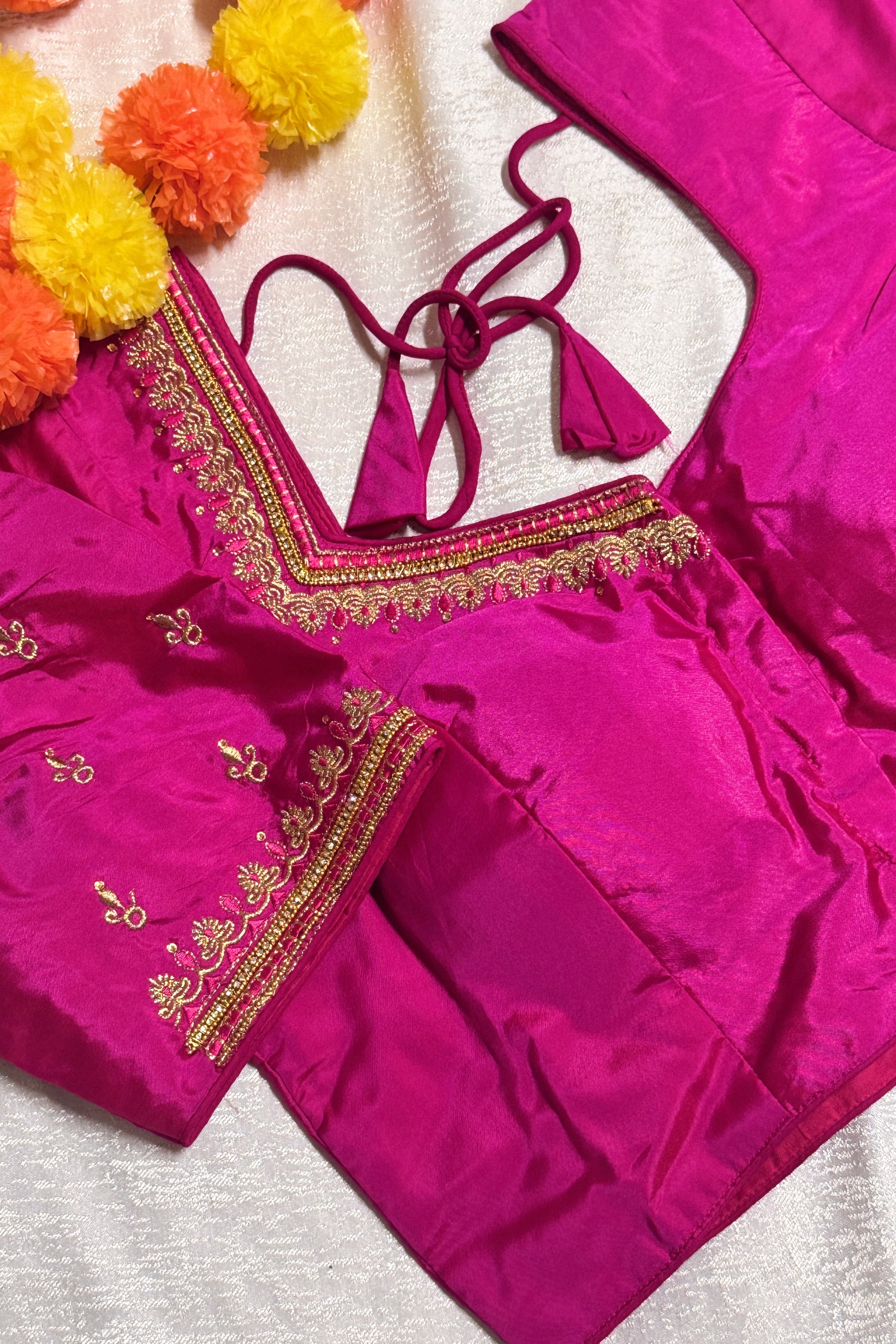 Maggam Work Readymade Padded Blouse front hooks with sleeves