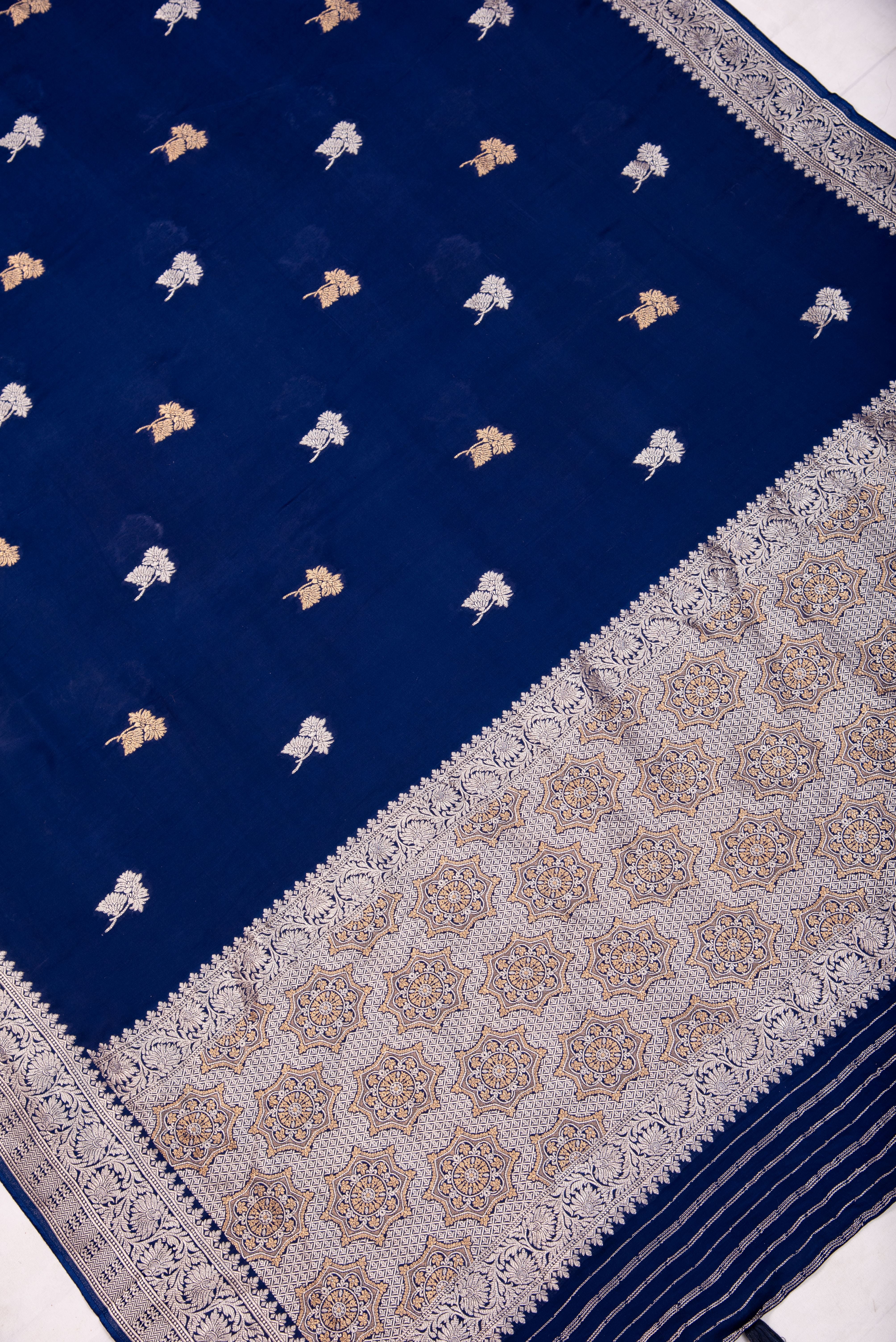Mashru Silk with weaving - royal blue