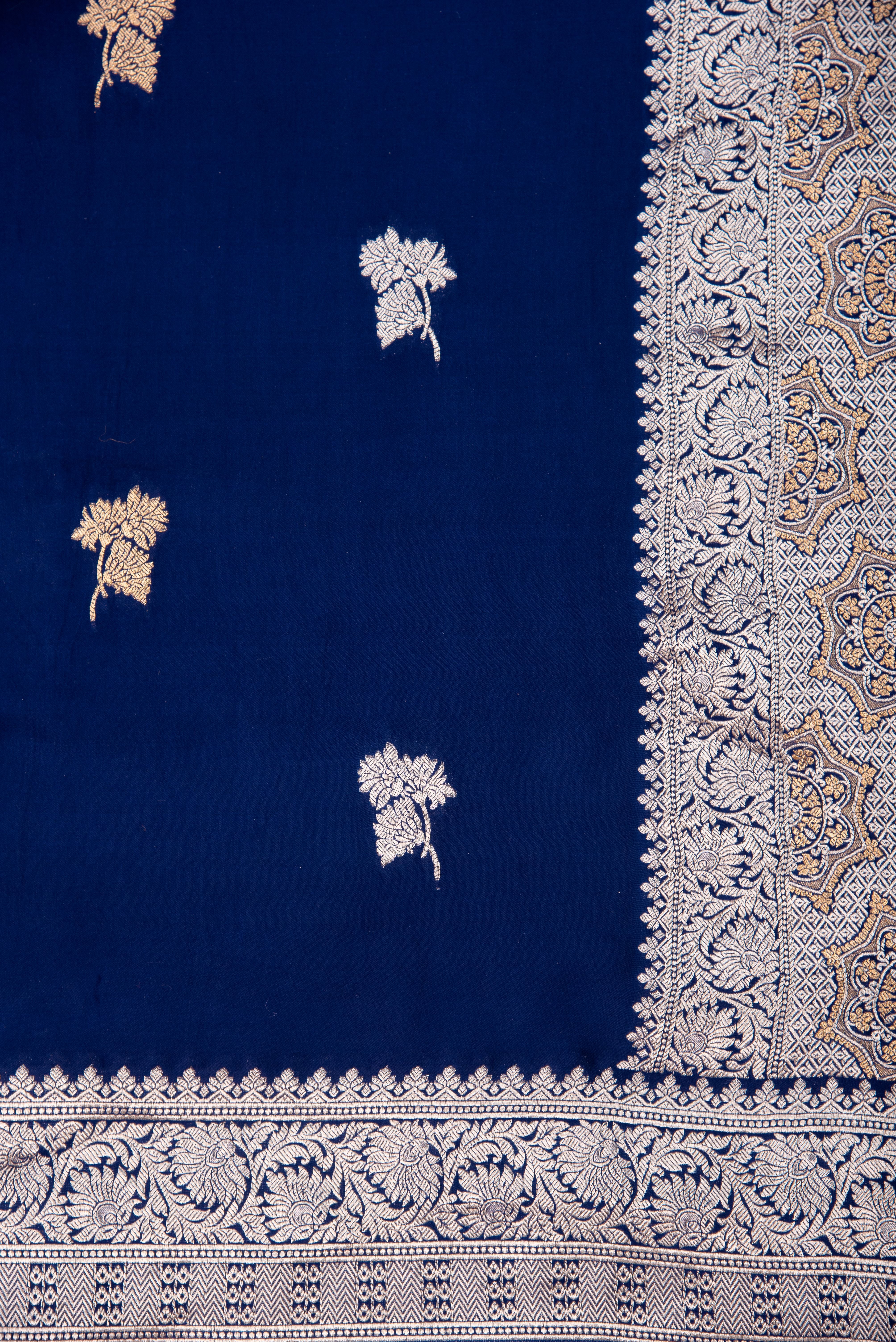 Mashru Silk with weaving - royal blue