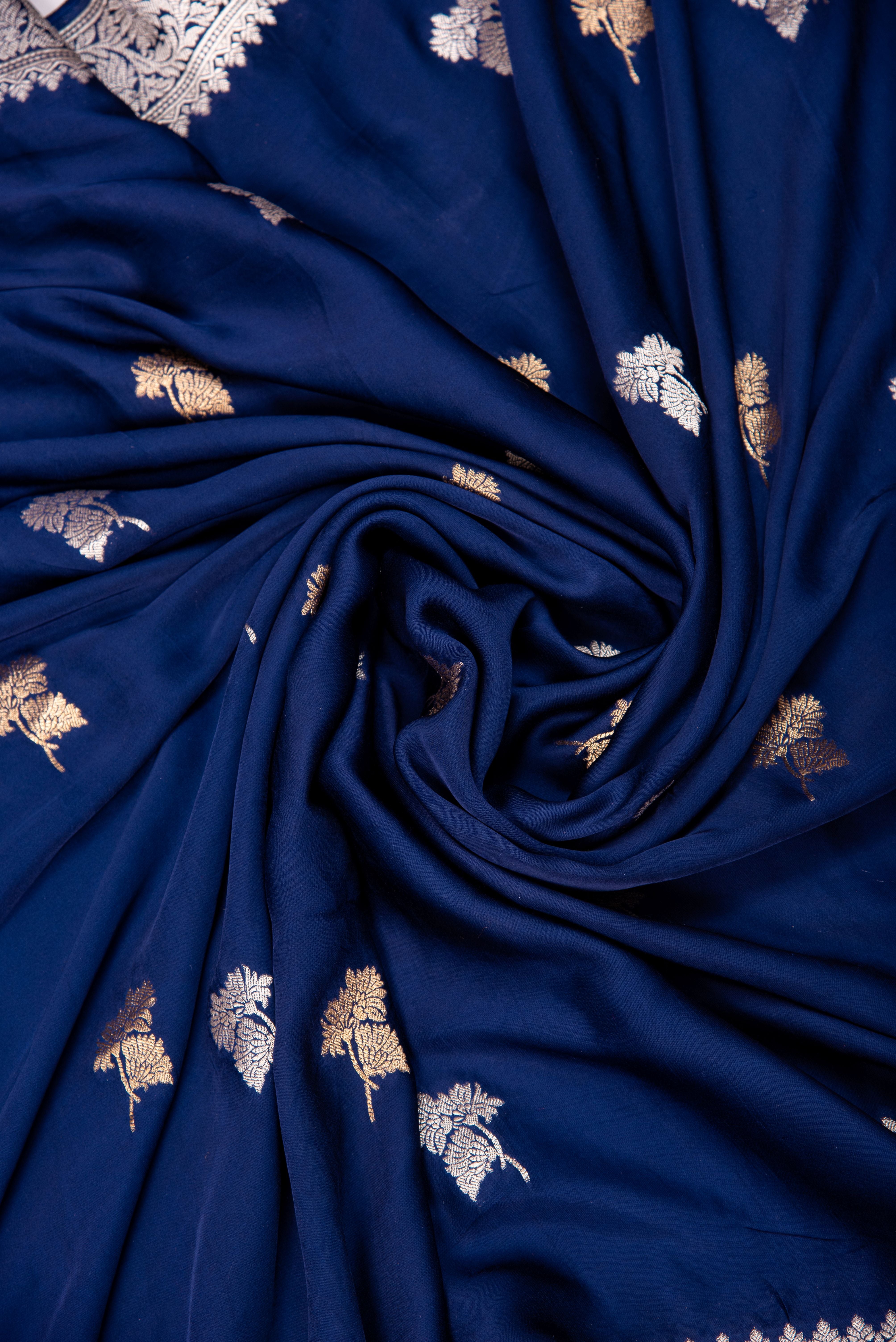 Mashru Silk with weaving - royal blue