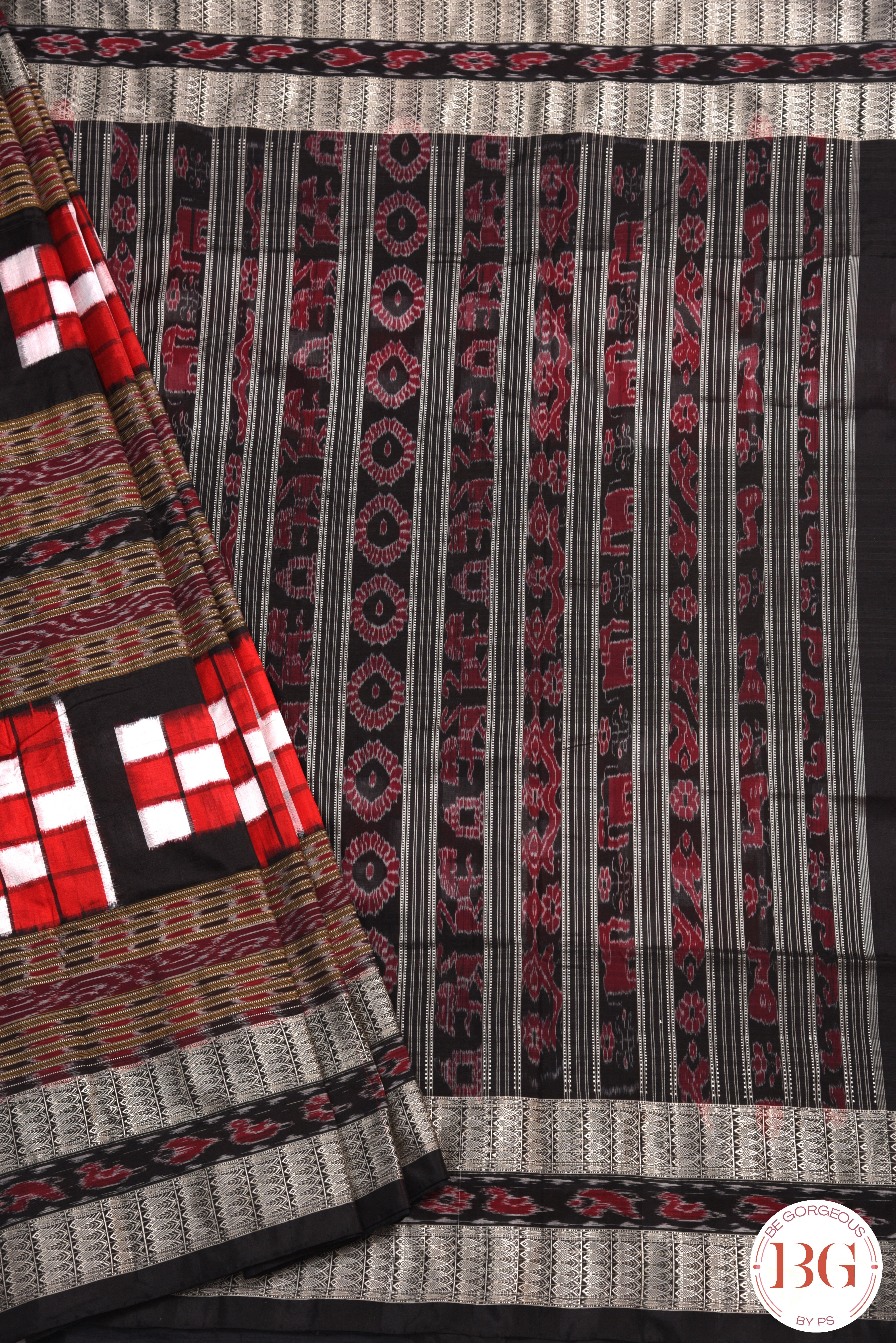 Bichitrapuri design pure odisha handloom silk saree - red