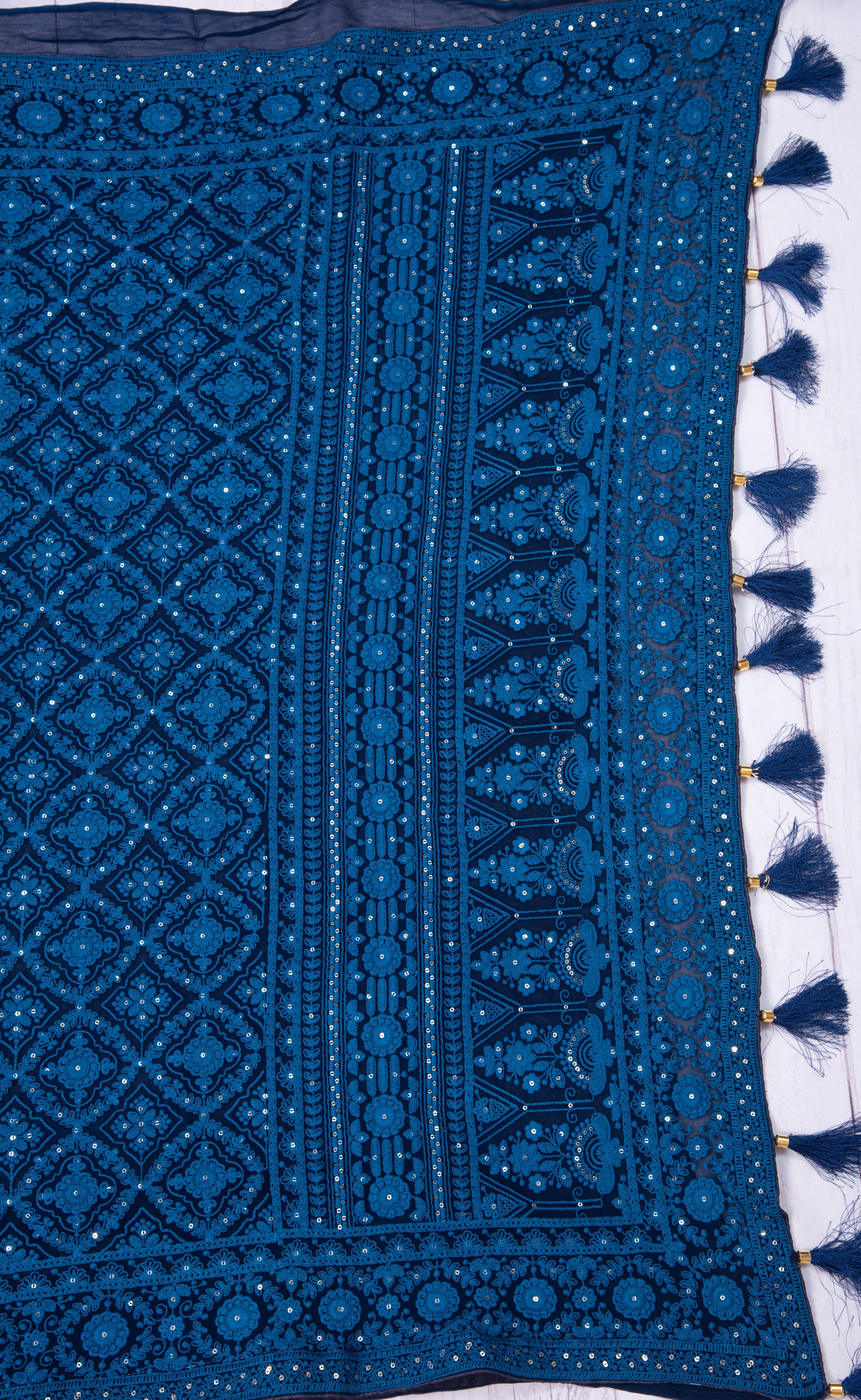 Chikankari embroidery with sequins on georgette - blue