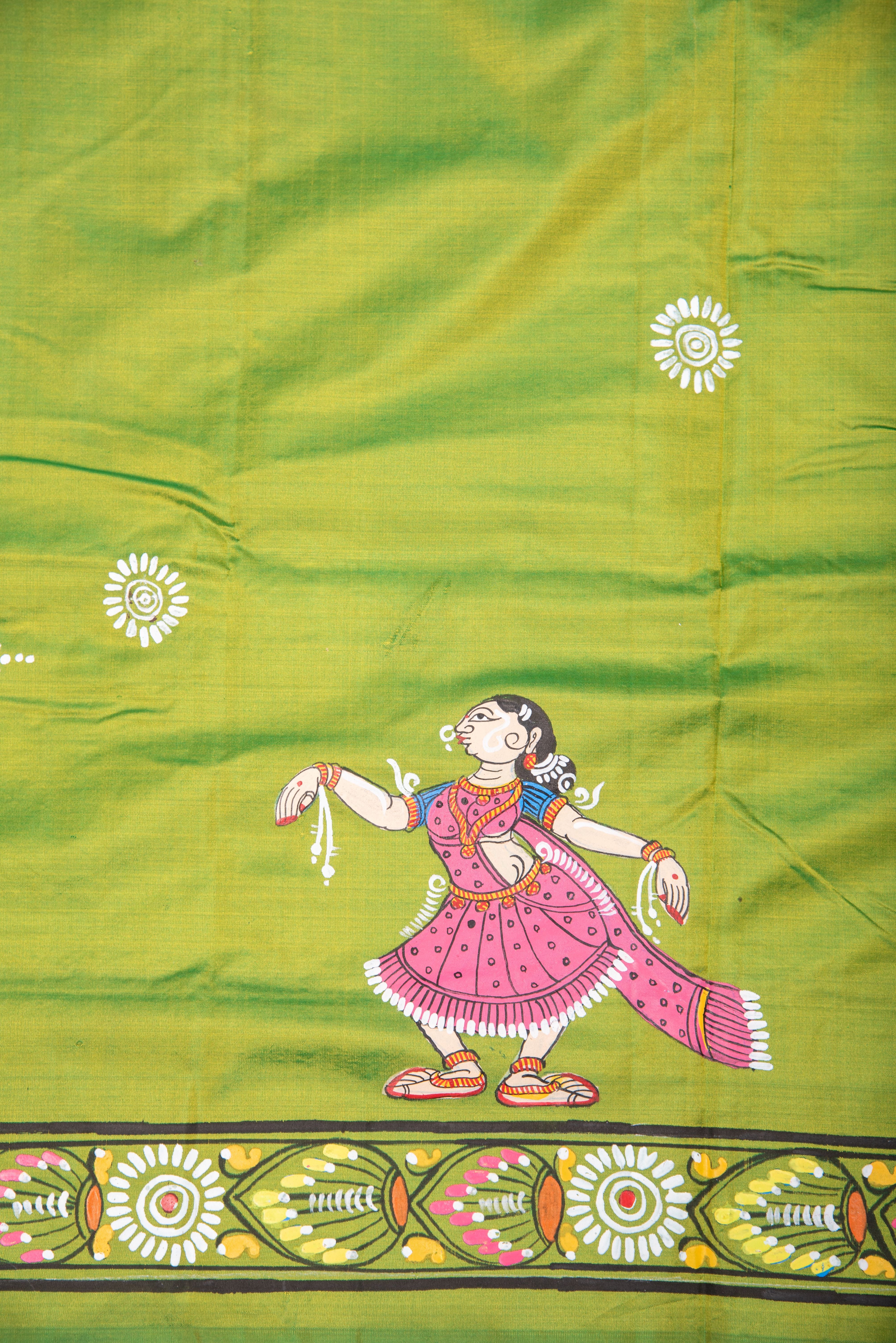 Pattachitra hand painted saree on pure silk - Krishna Balram Theme