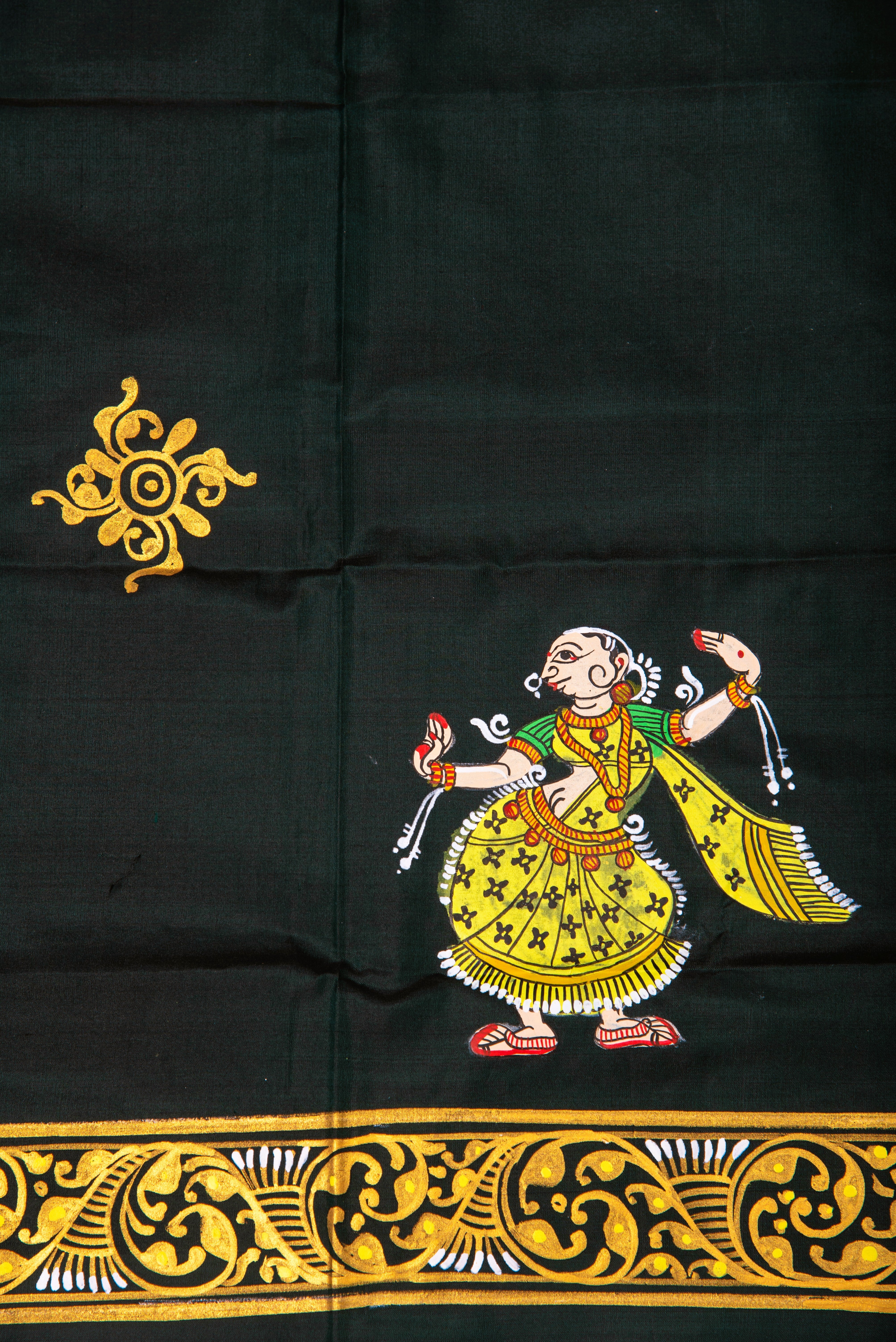 Pattachitra hand painted saree on pure silk - Nartaki Naukavihar Theme