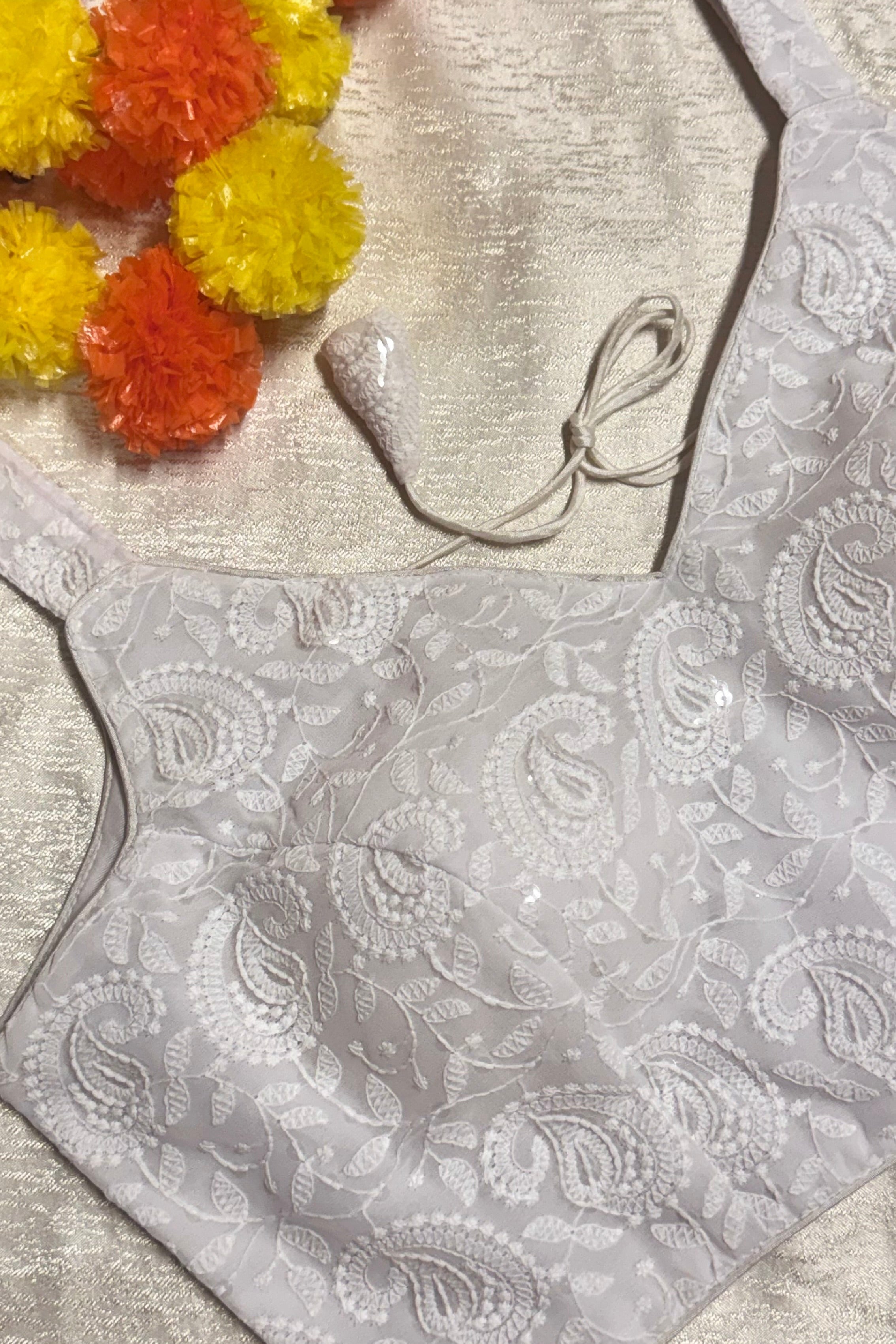 Cotton Silk Padded Chikankari back hooks sleeveless blouse