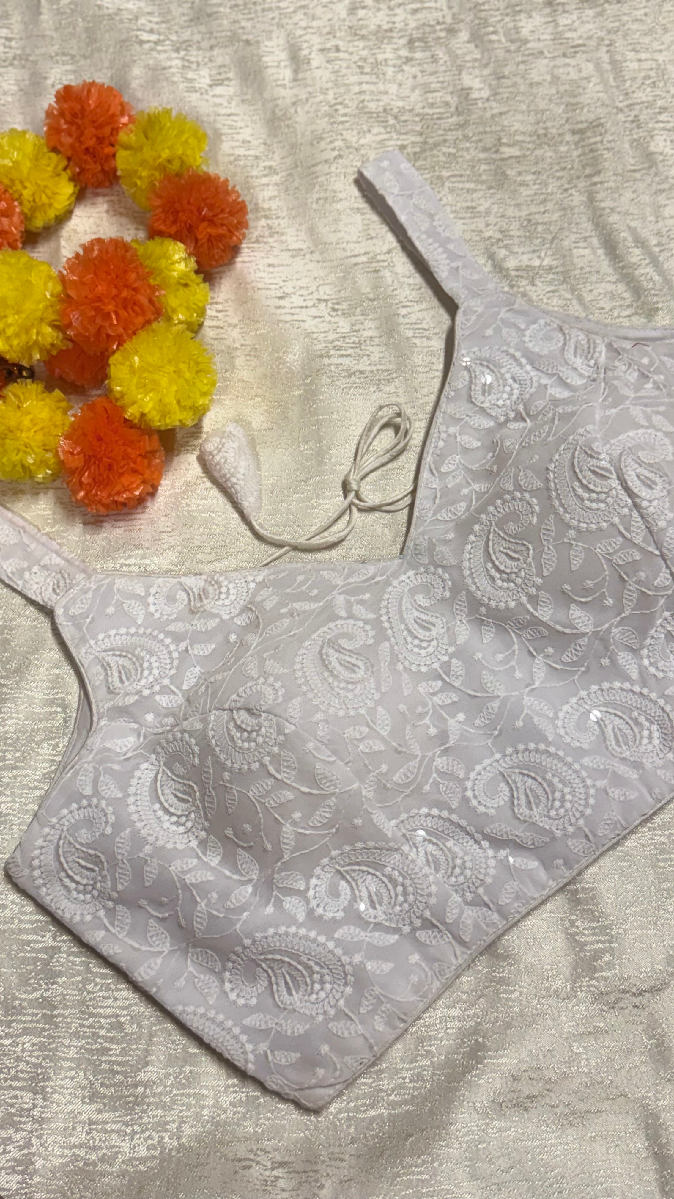 Cotton Silk Padded Chikankari back hooks sleeveless blouse