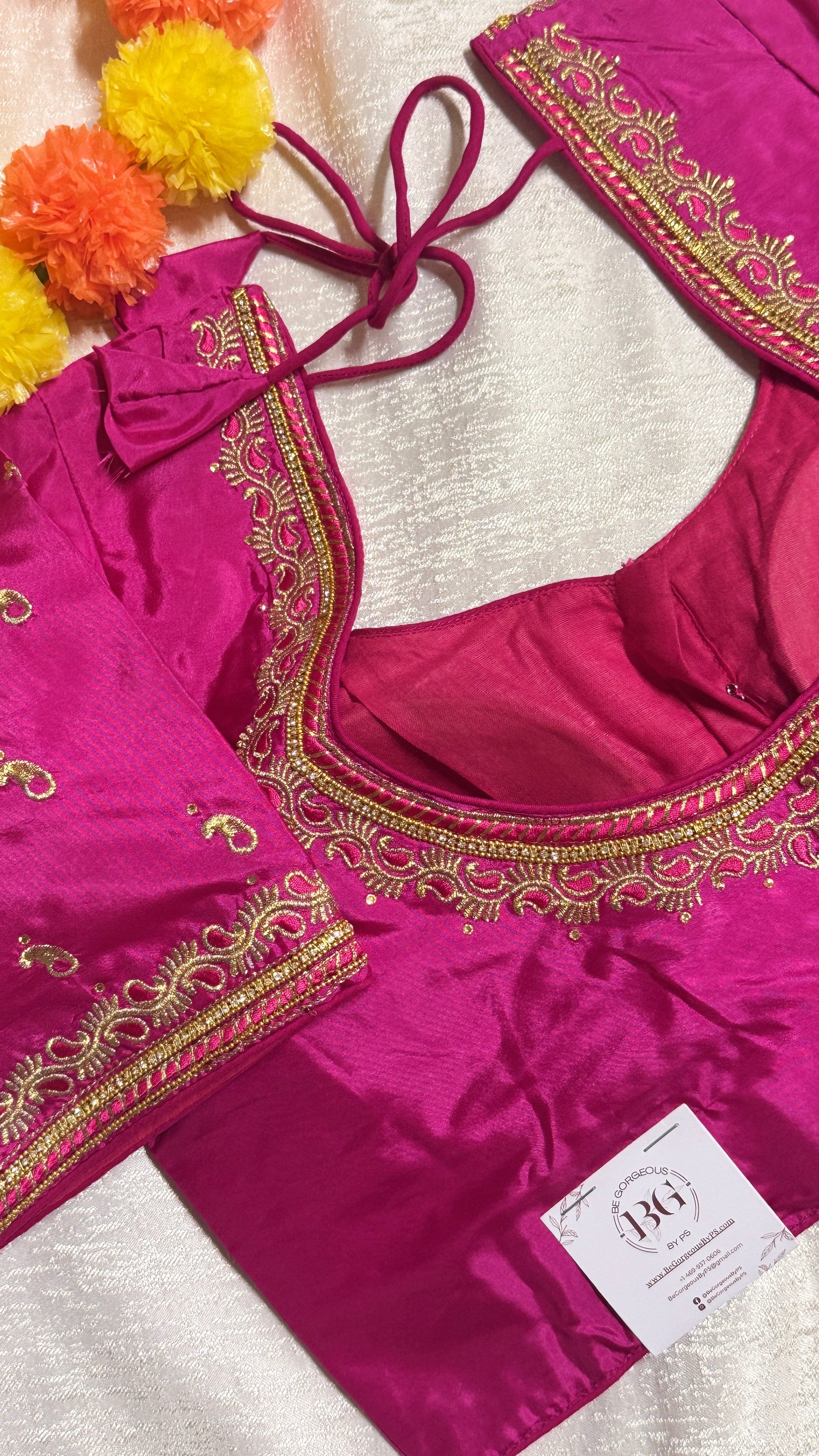 Maggam Work Readymade Padded Blouse front hooks with sleeves