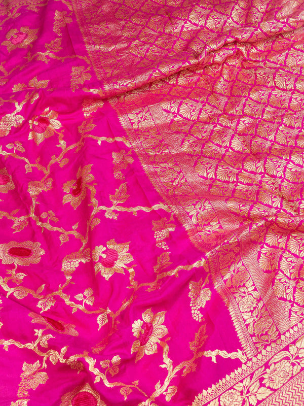 Banarasi Chiniya Silk Velvet Meena Saree - pink