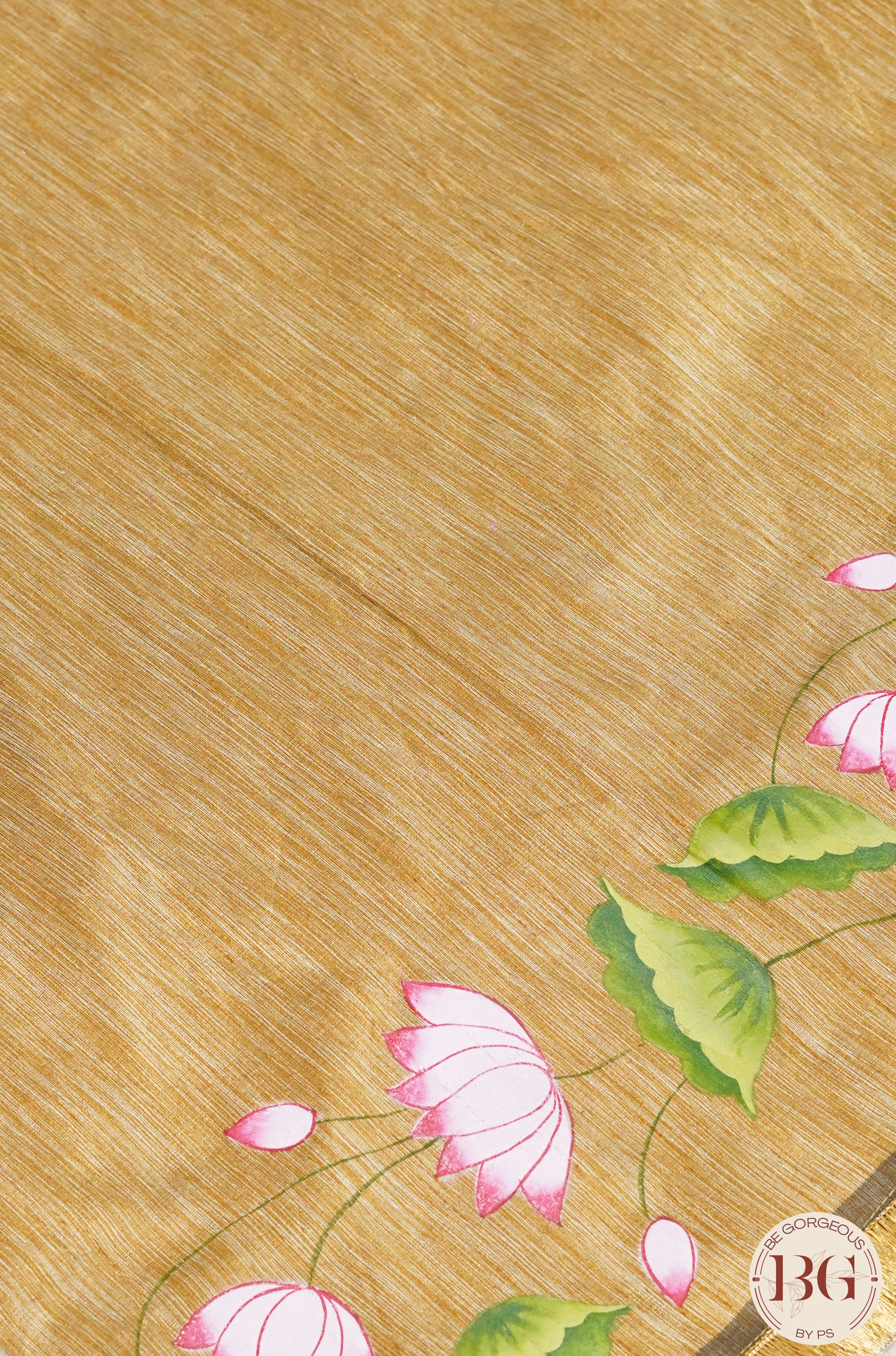 Pichwai handpainted raw silk saree - Golden