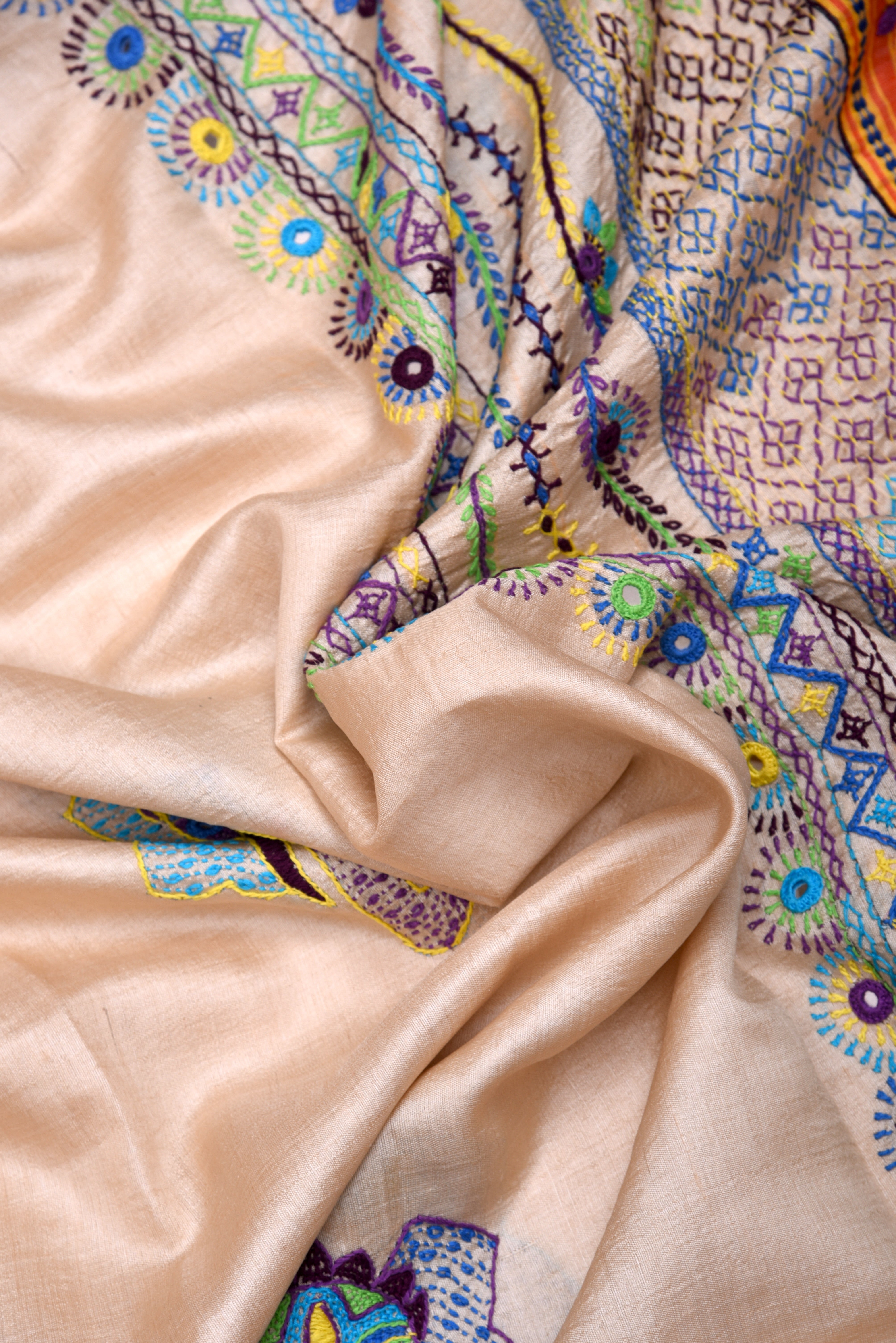 Lambani Hand Embroidered Vidharba Tussar Saree with elephant theme