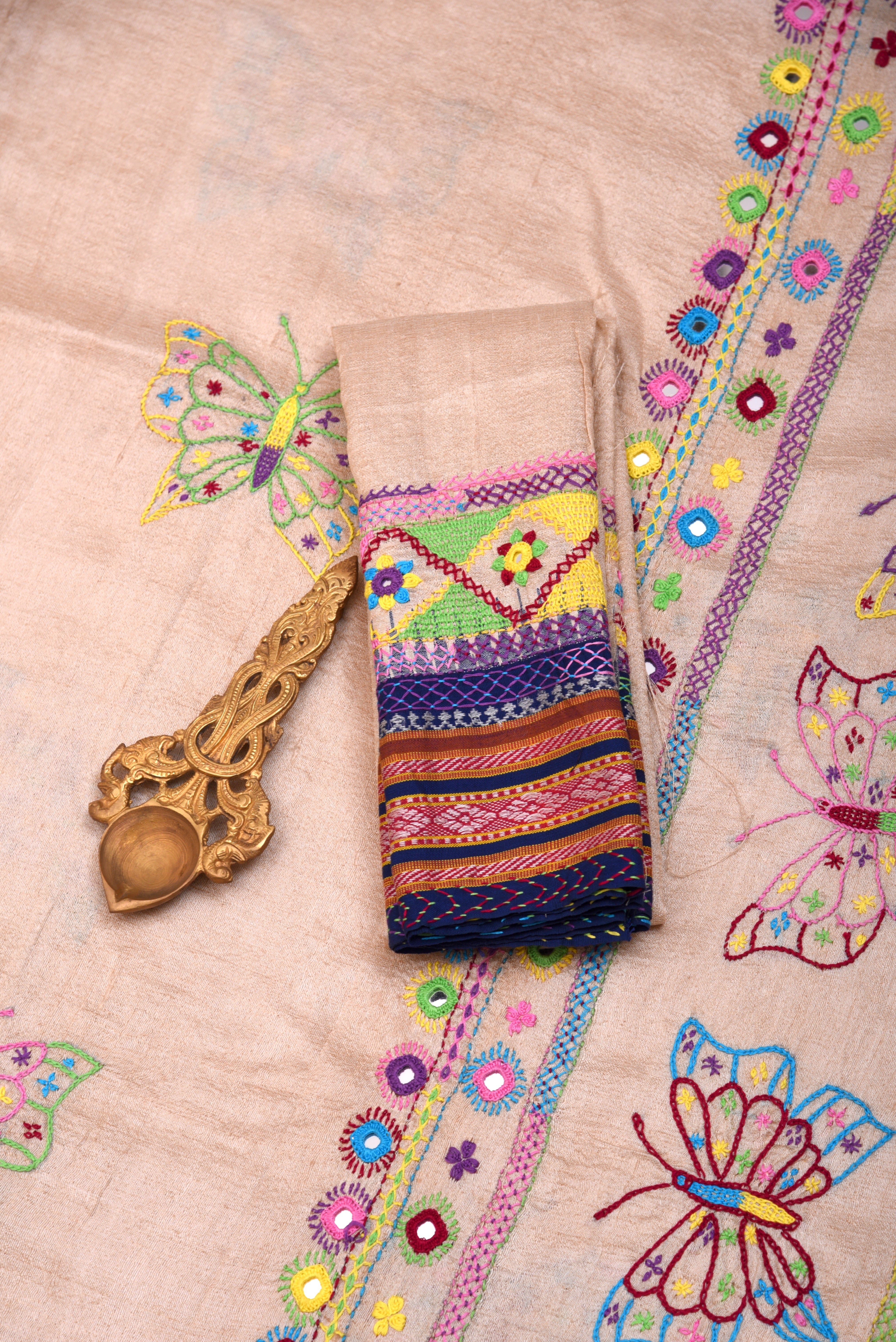 Lambani Hand Embroidered Vidharba Tussar Saree with butterfly theme