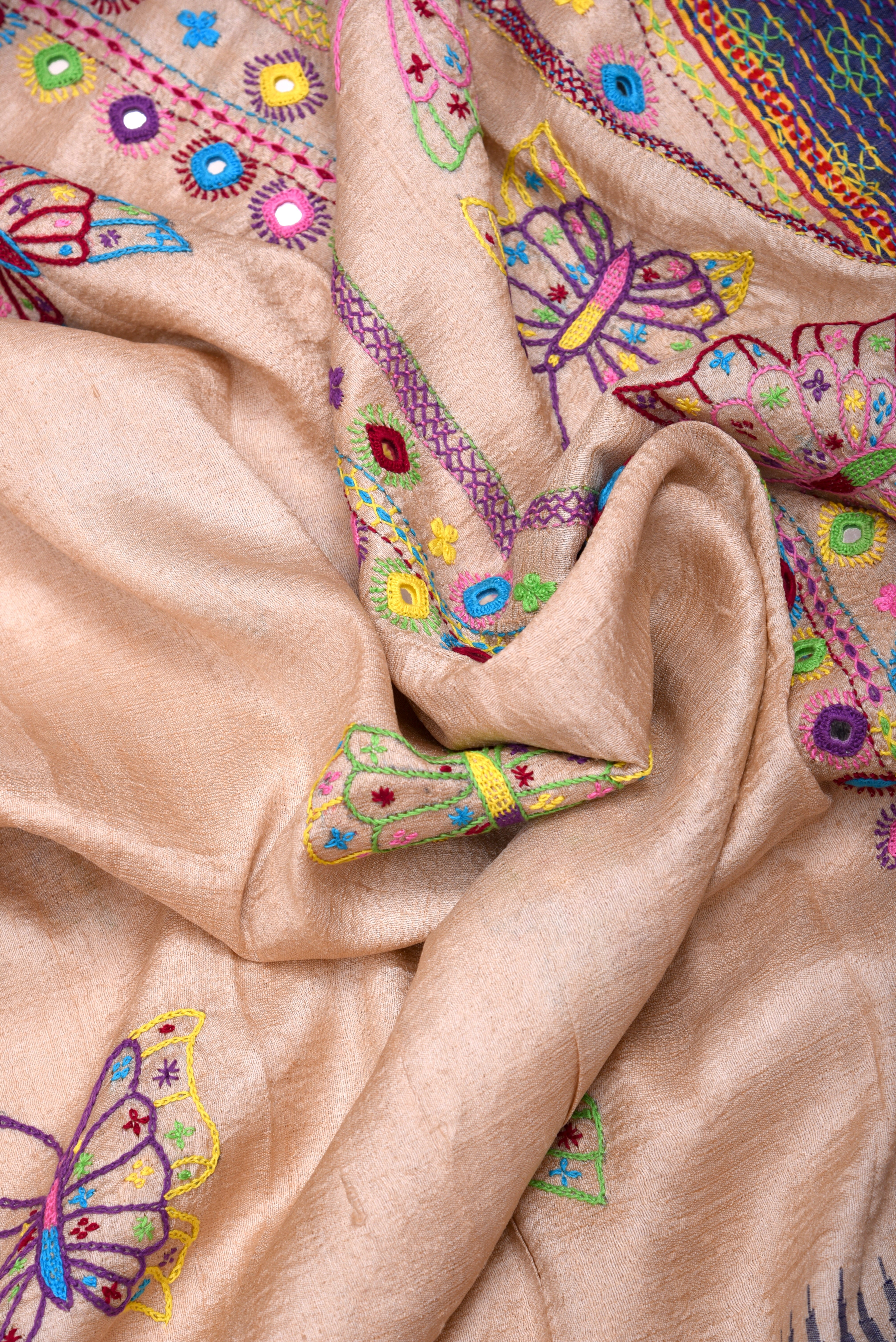 Lambani Hand Embroidered Vidharba Tussar Saree with butterfly theme