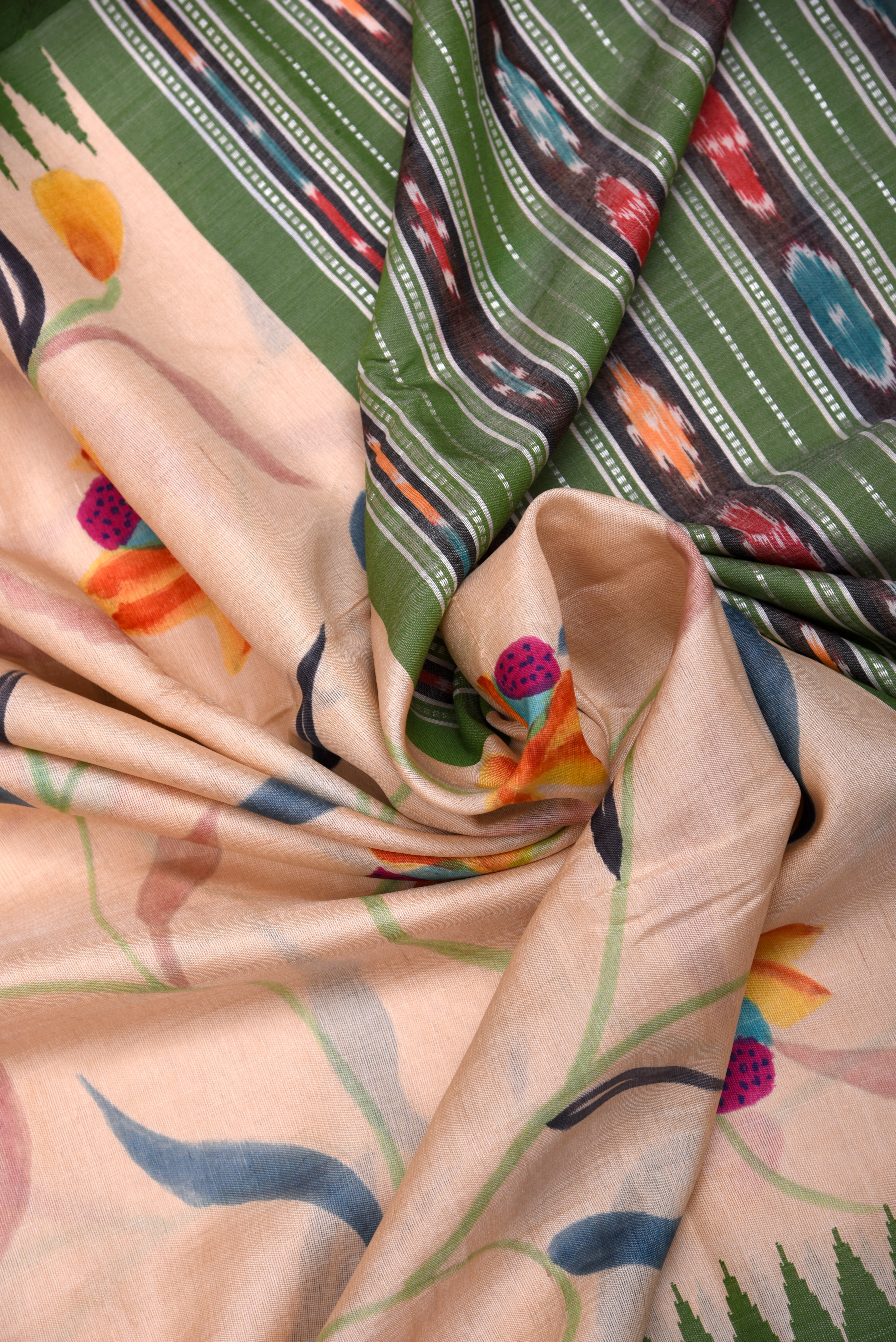 Raw Silk handloom printed saree