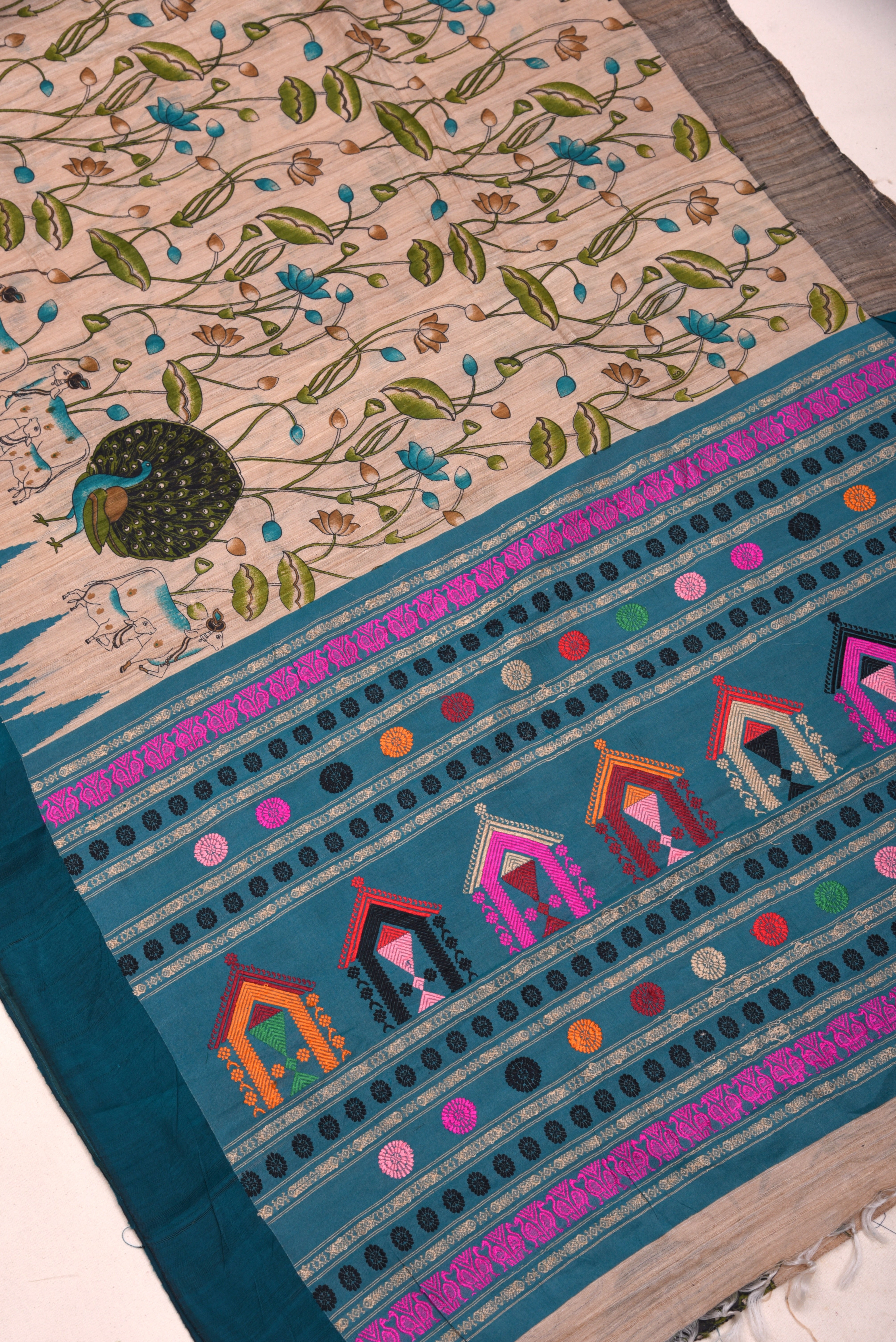 Raw Silk handloom printed saree