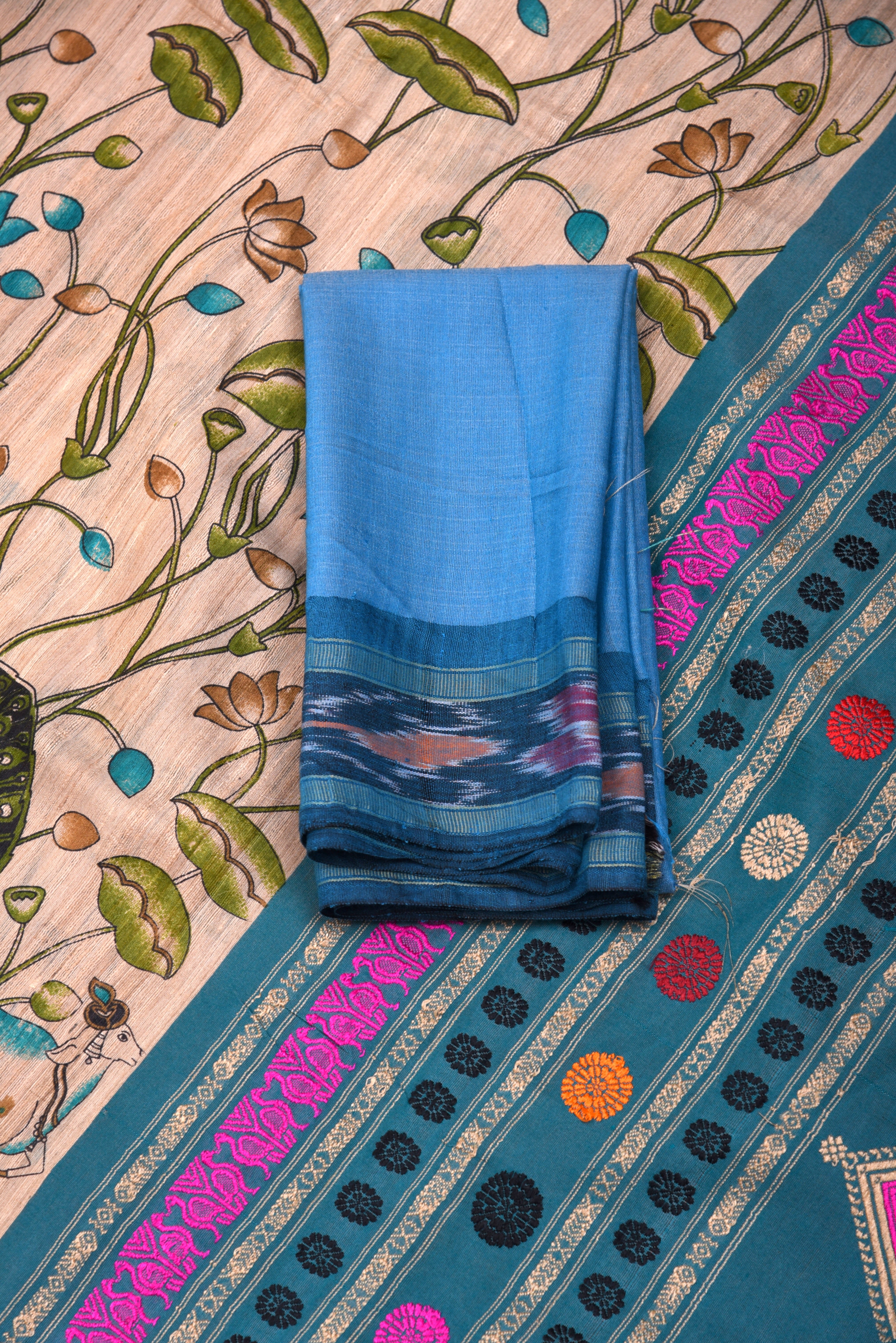 Raw Silk handloom printed saree