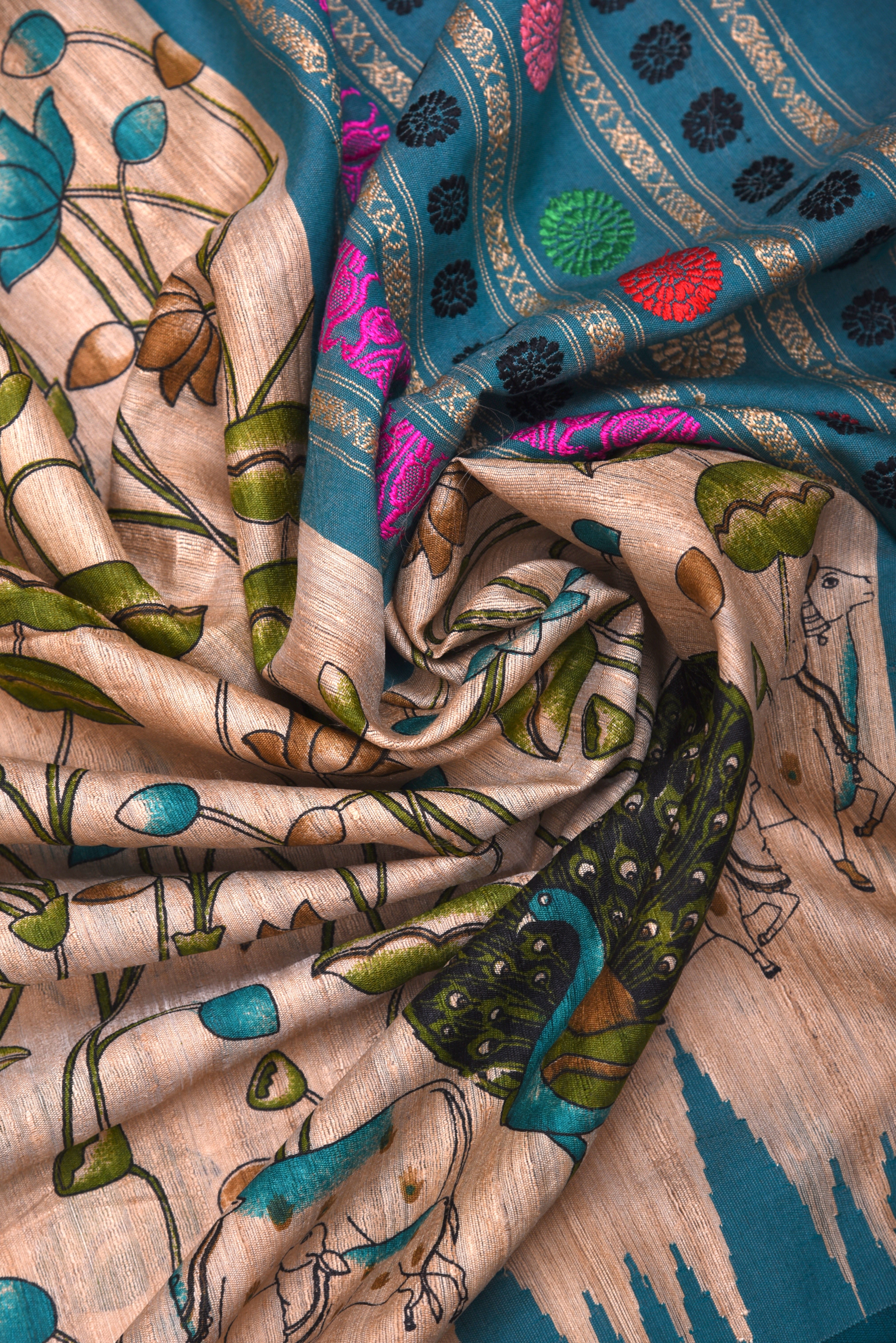 Raw Silk handloom printed saree