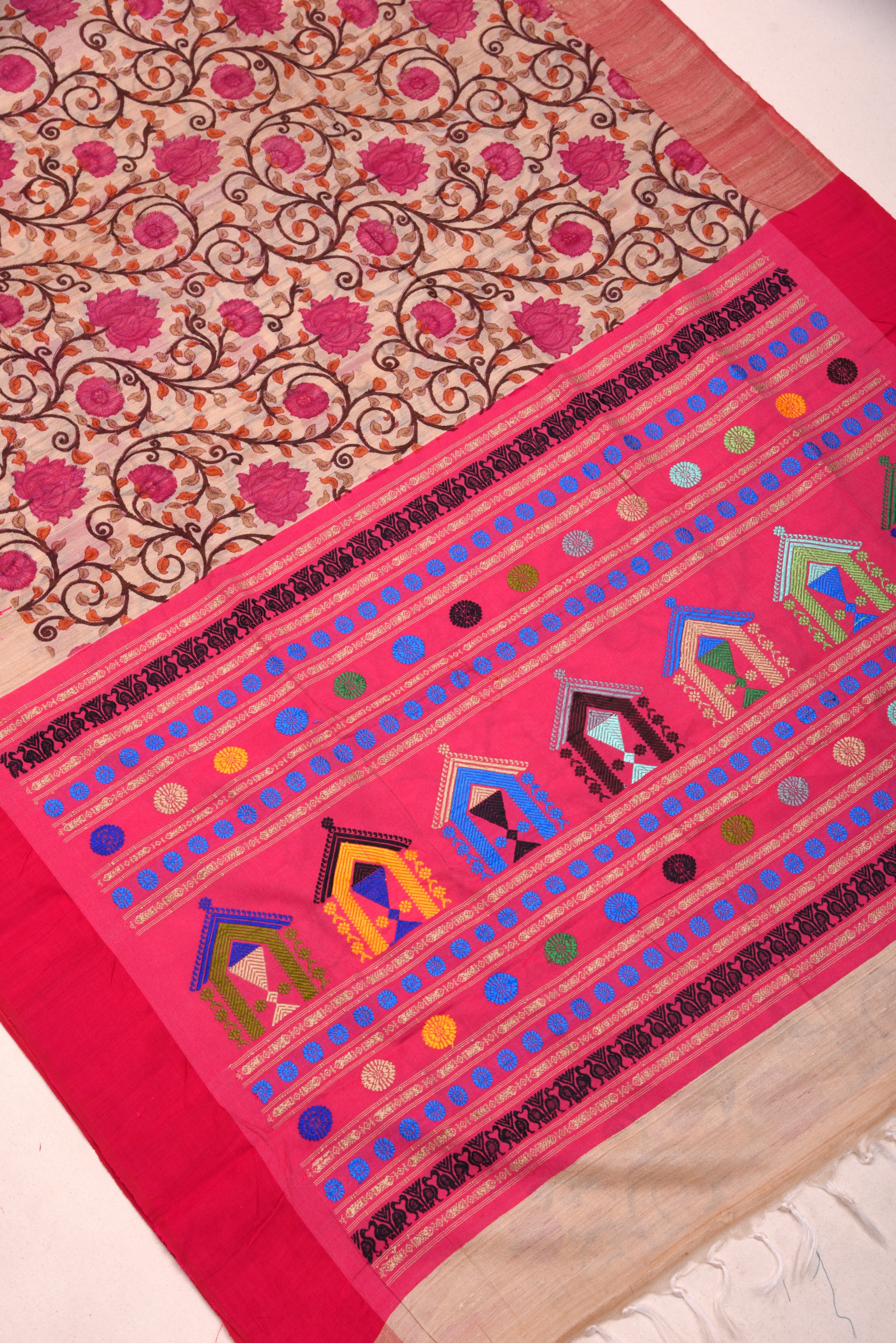 Raw Silk handloom printed saree