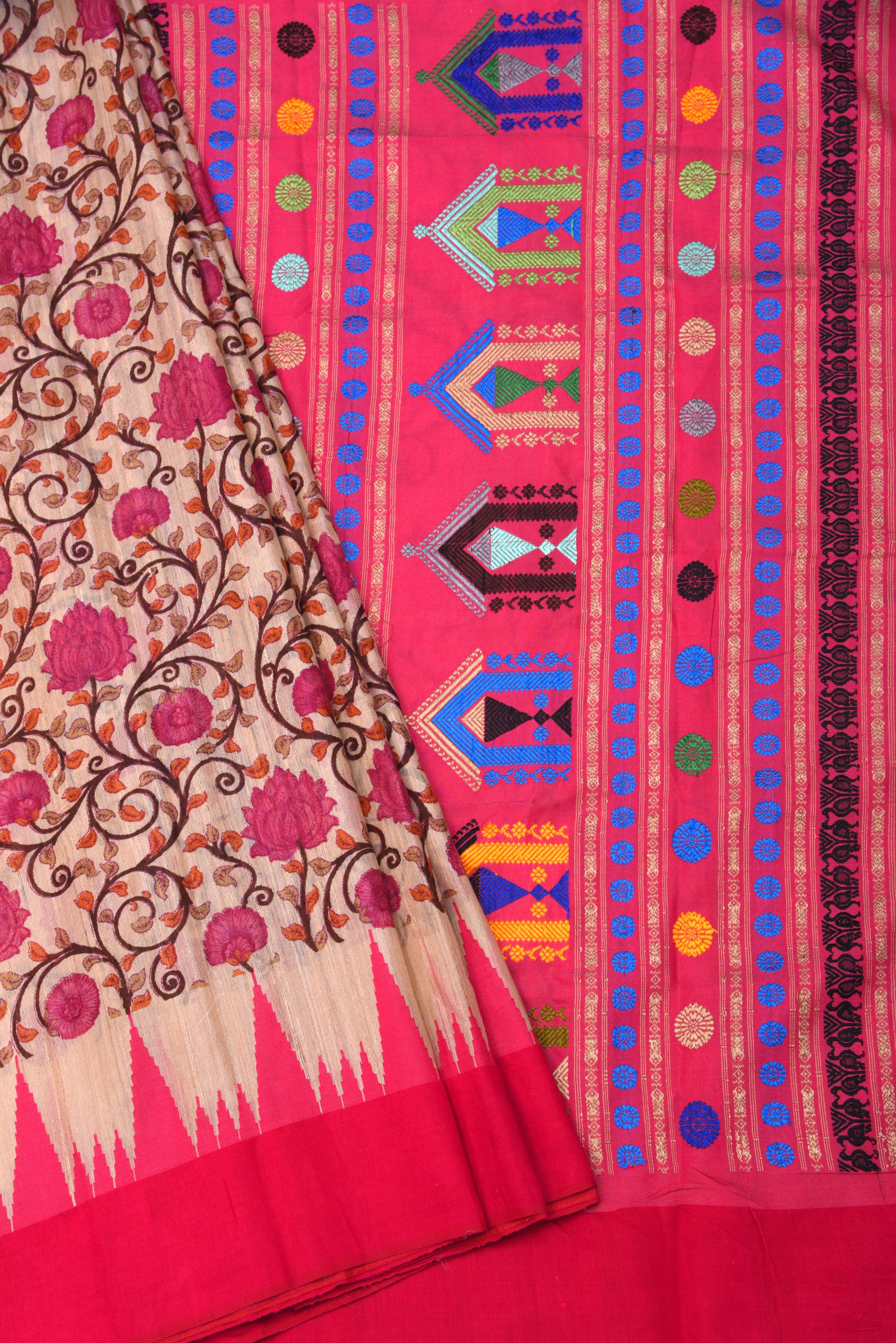 Raw Silk handloom printed saree