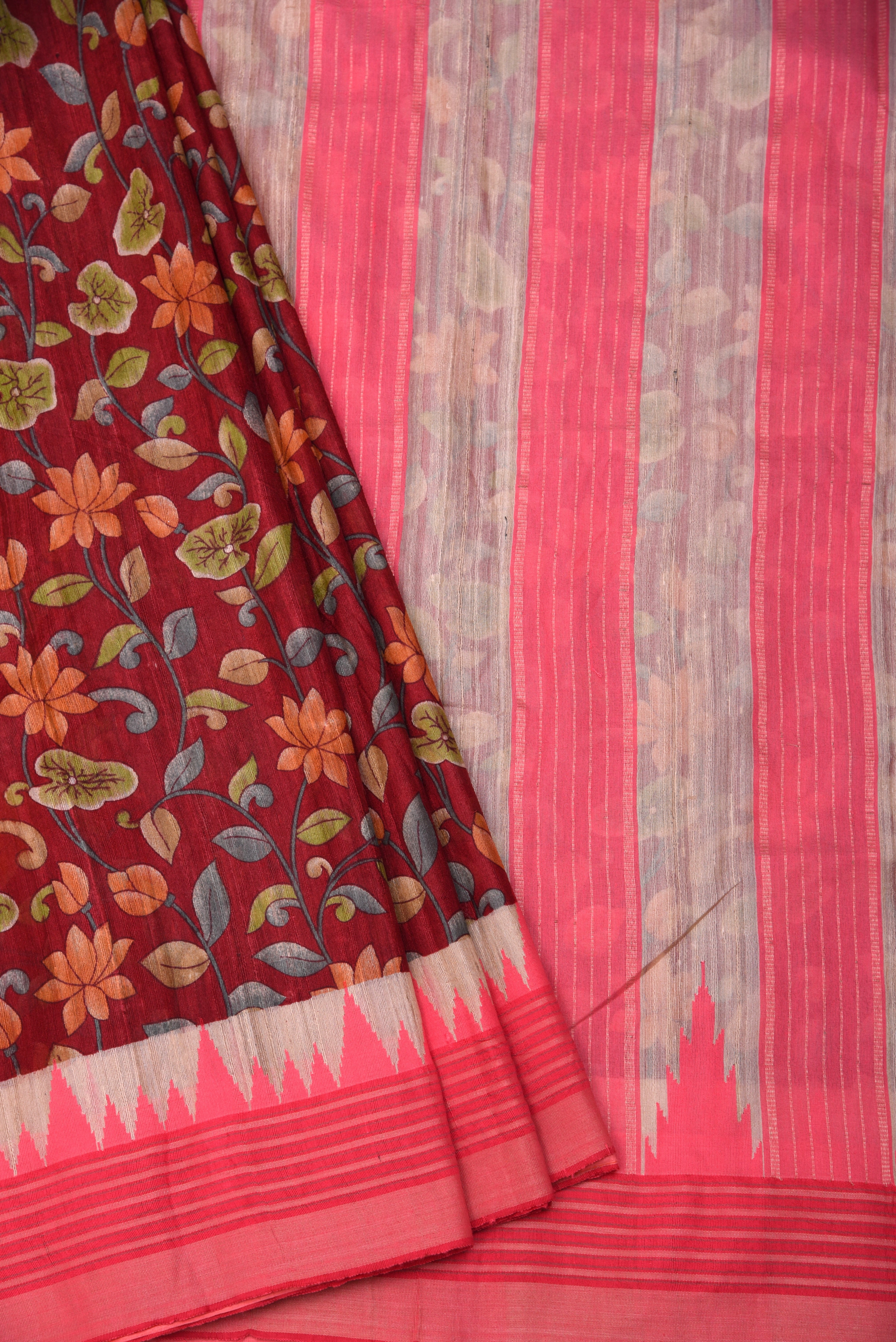 Raw Silk handloom printed saree