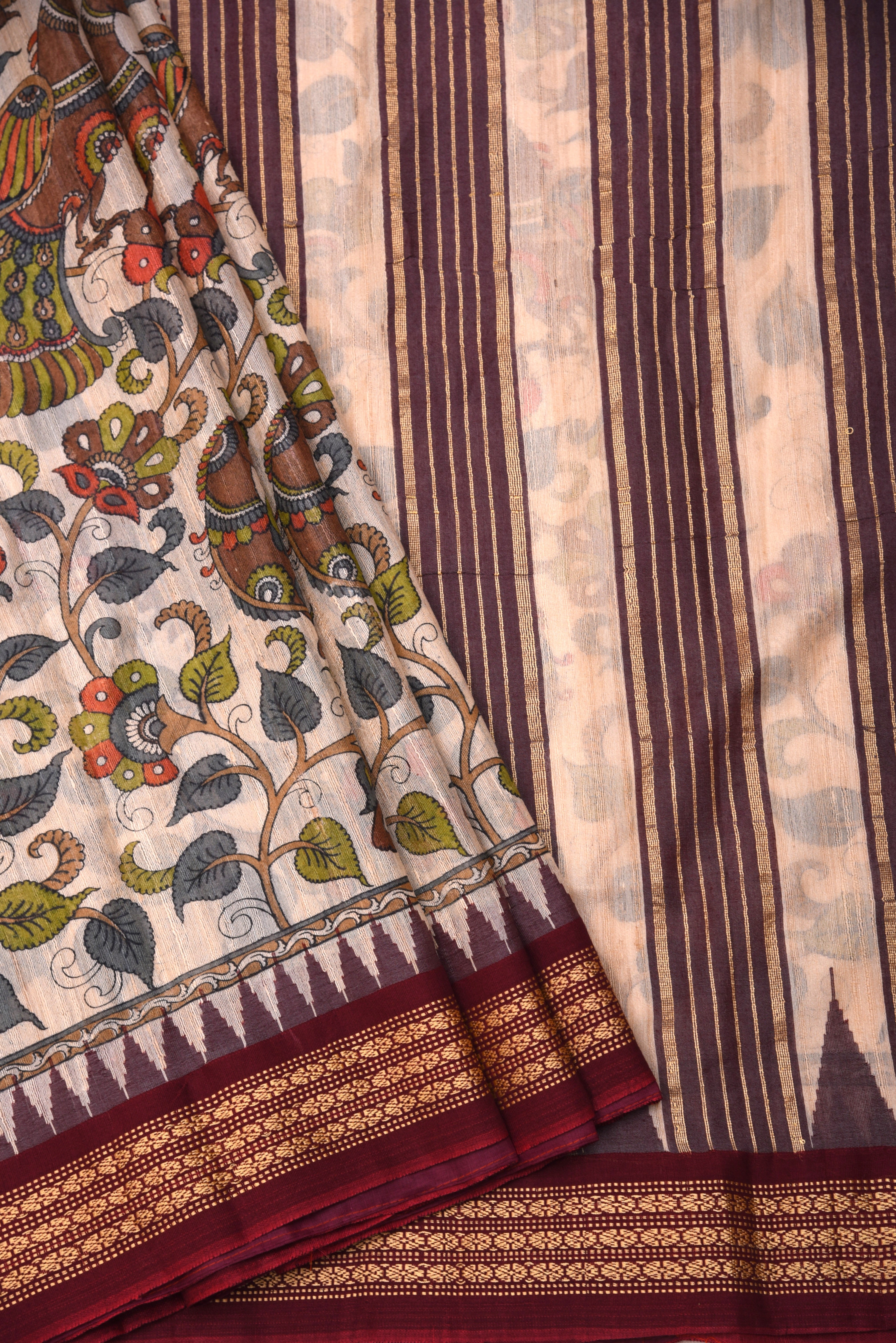Raw Silk handloom printed saree