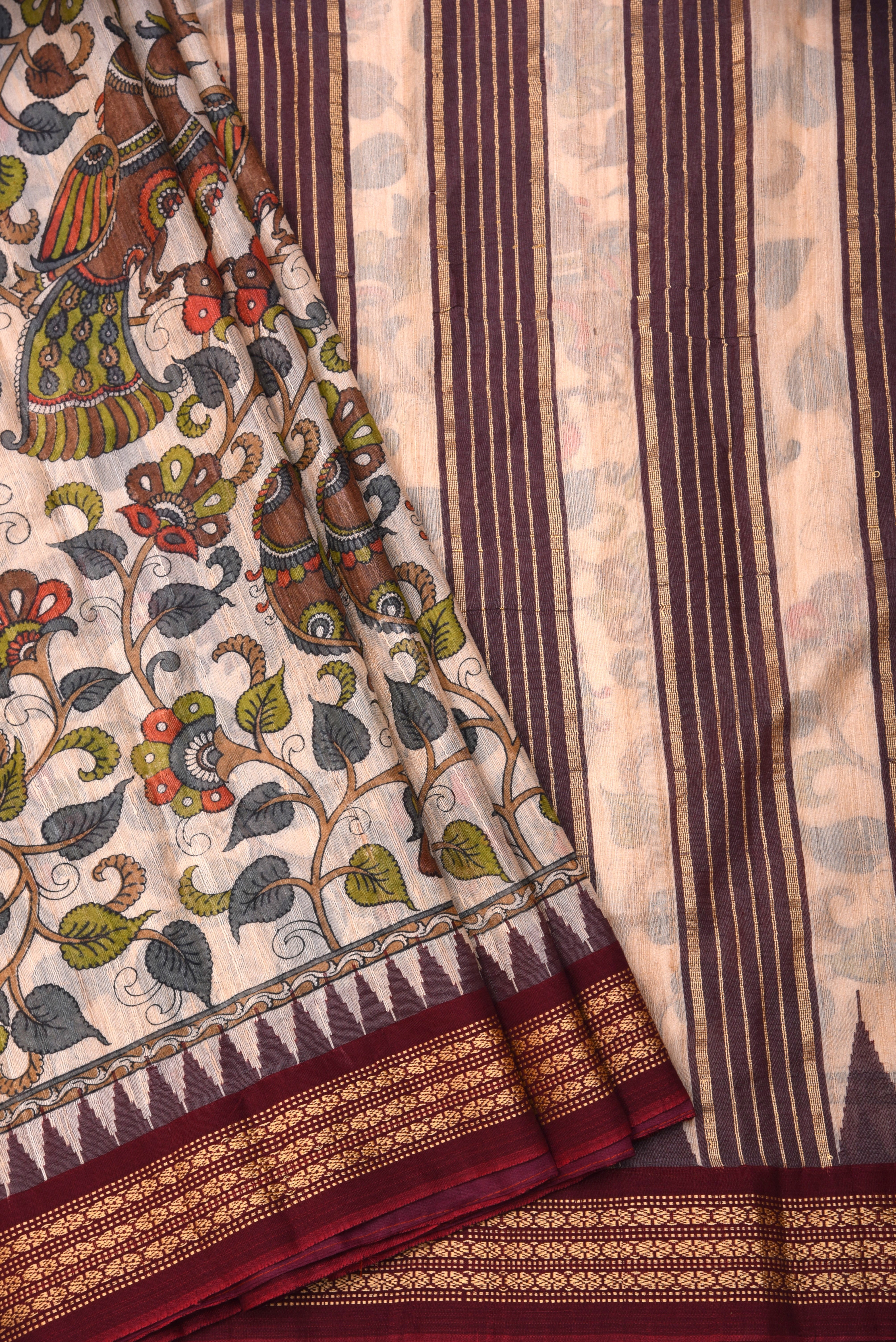Raw Silk handloom printed saree