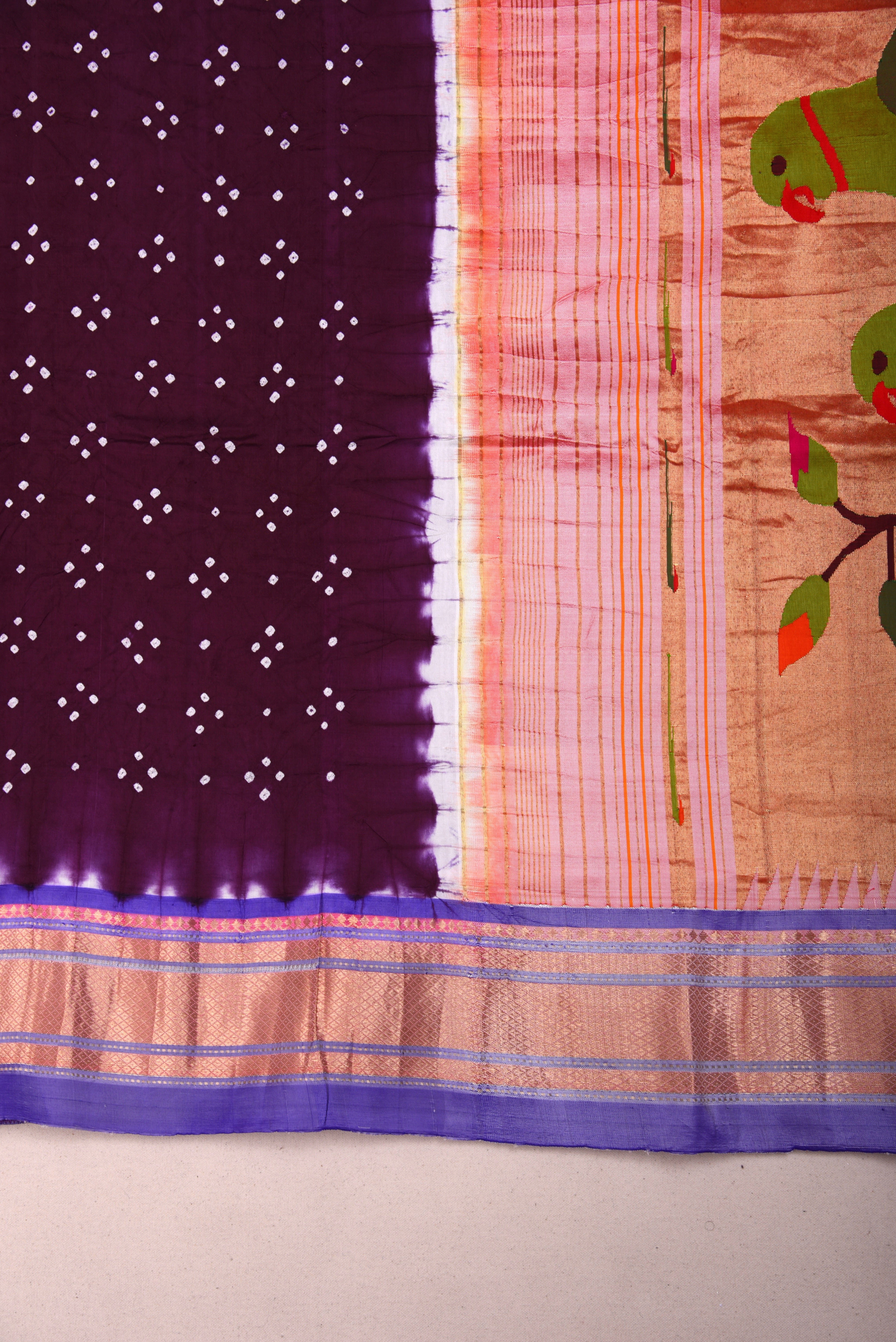 Paithani Pure silk handloom saree with bandhani