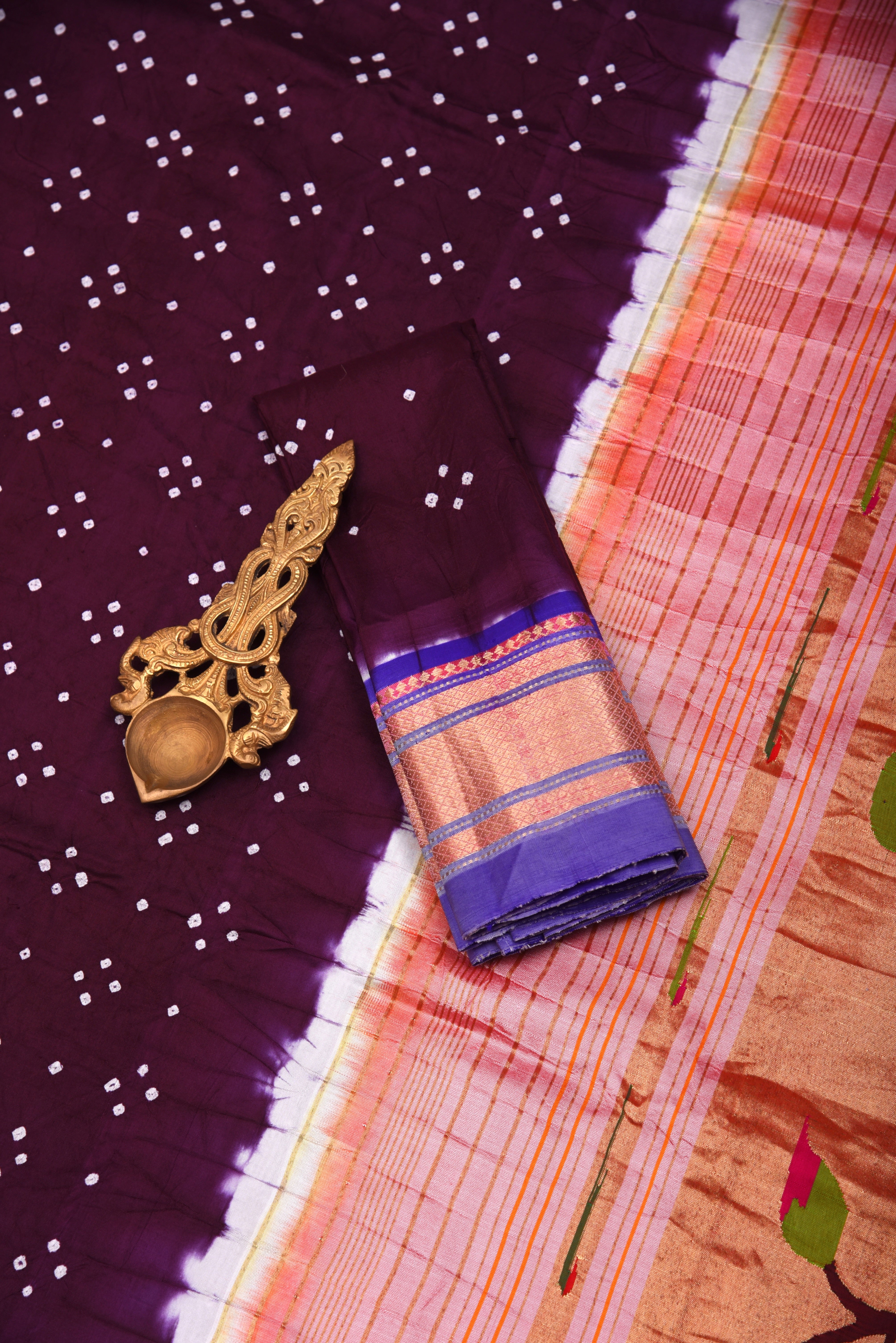 Paithani Pure silk handloom saree with bandhani