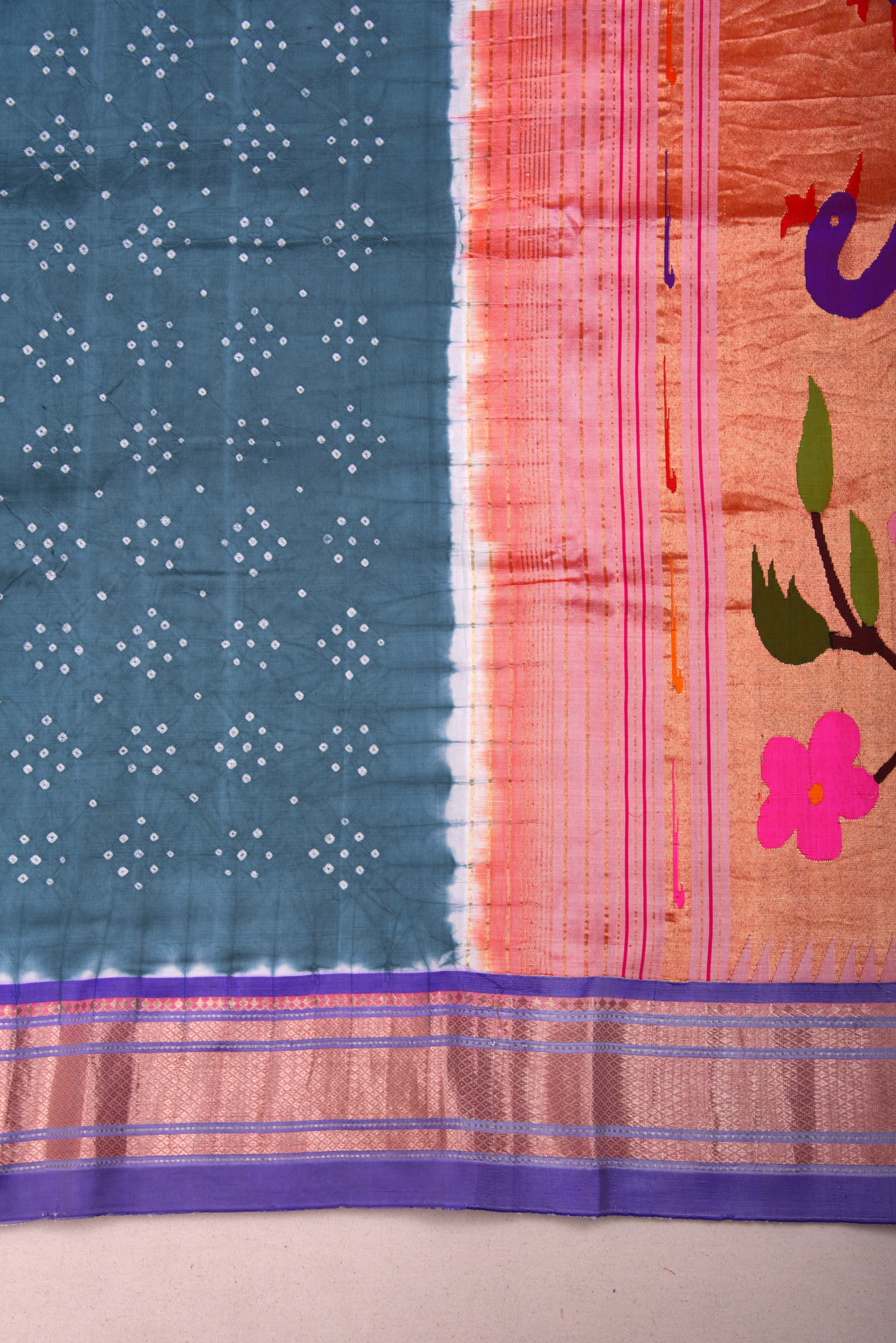 Paithani Pure silk handloom saree with bandhani