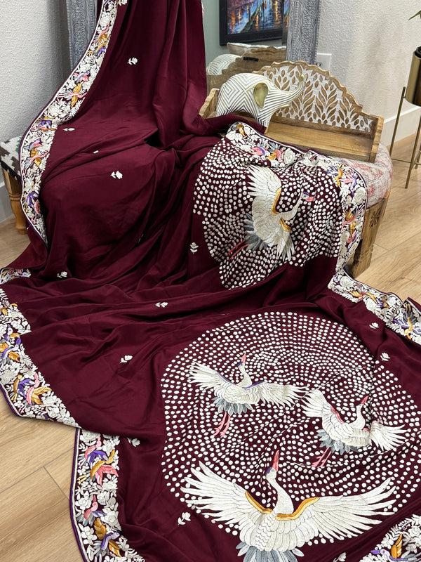 Parsi Gara hand embroidered crepe silk saree