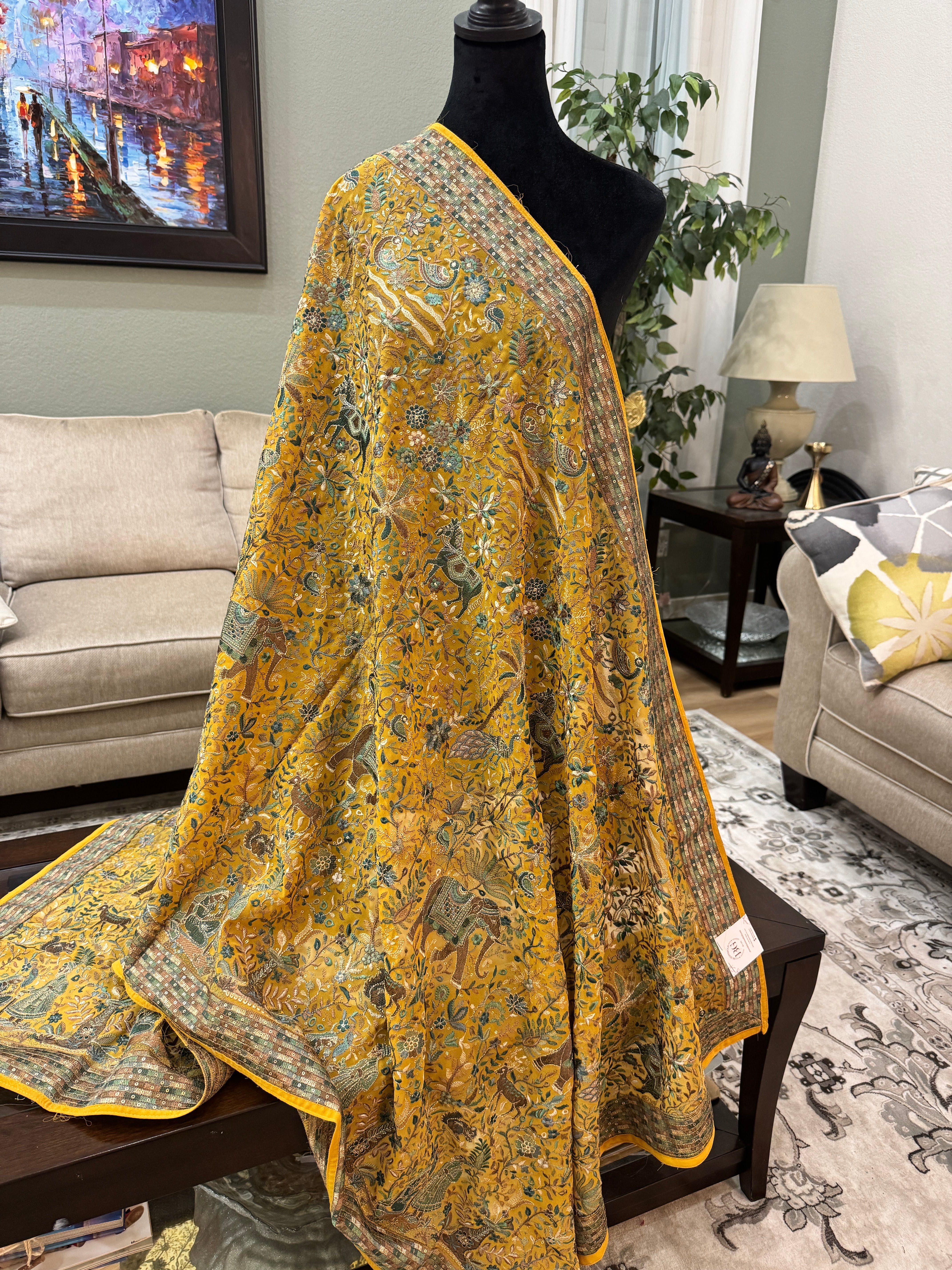 Embroidered dupatta - mustard