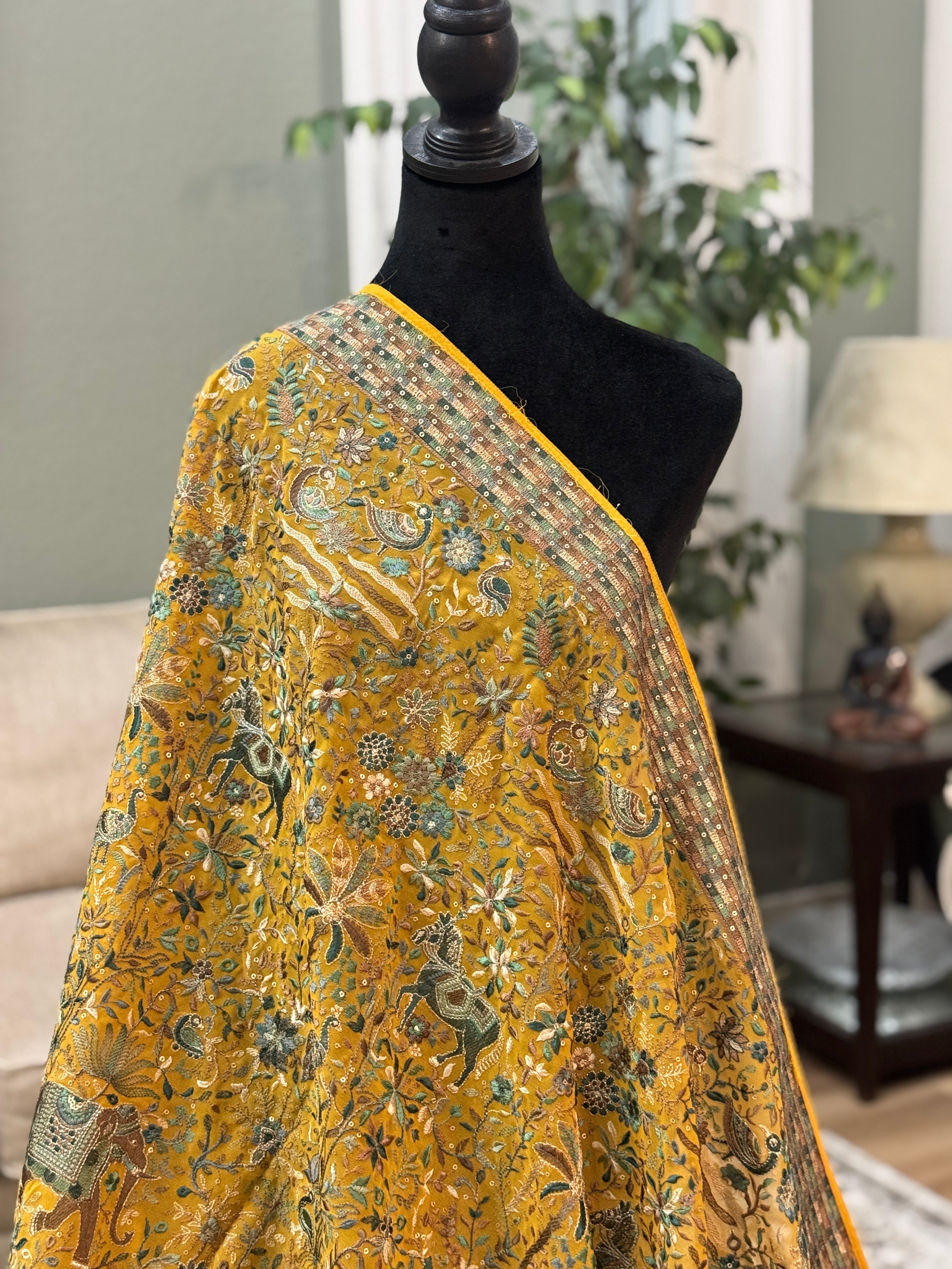 Embroidered dupatta - mustard