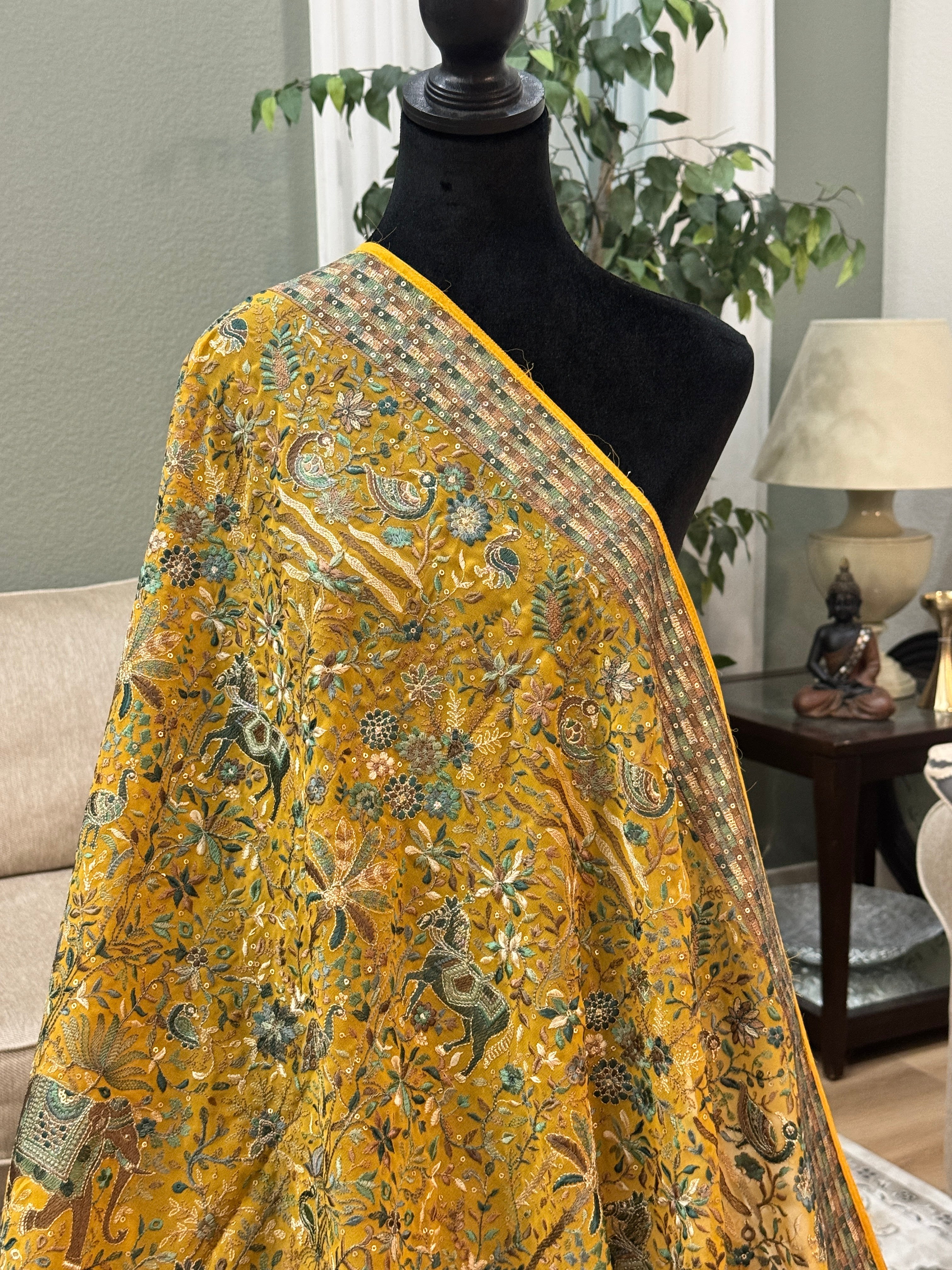 Embroidered dupatta - mustard