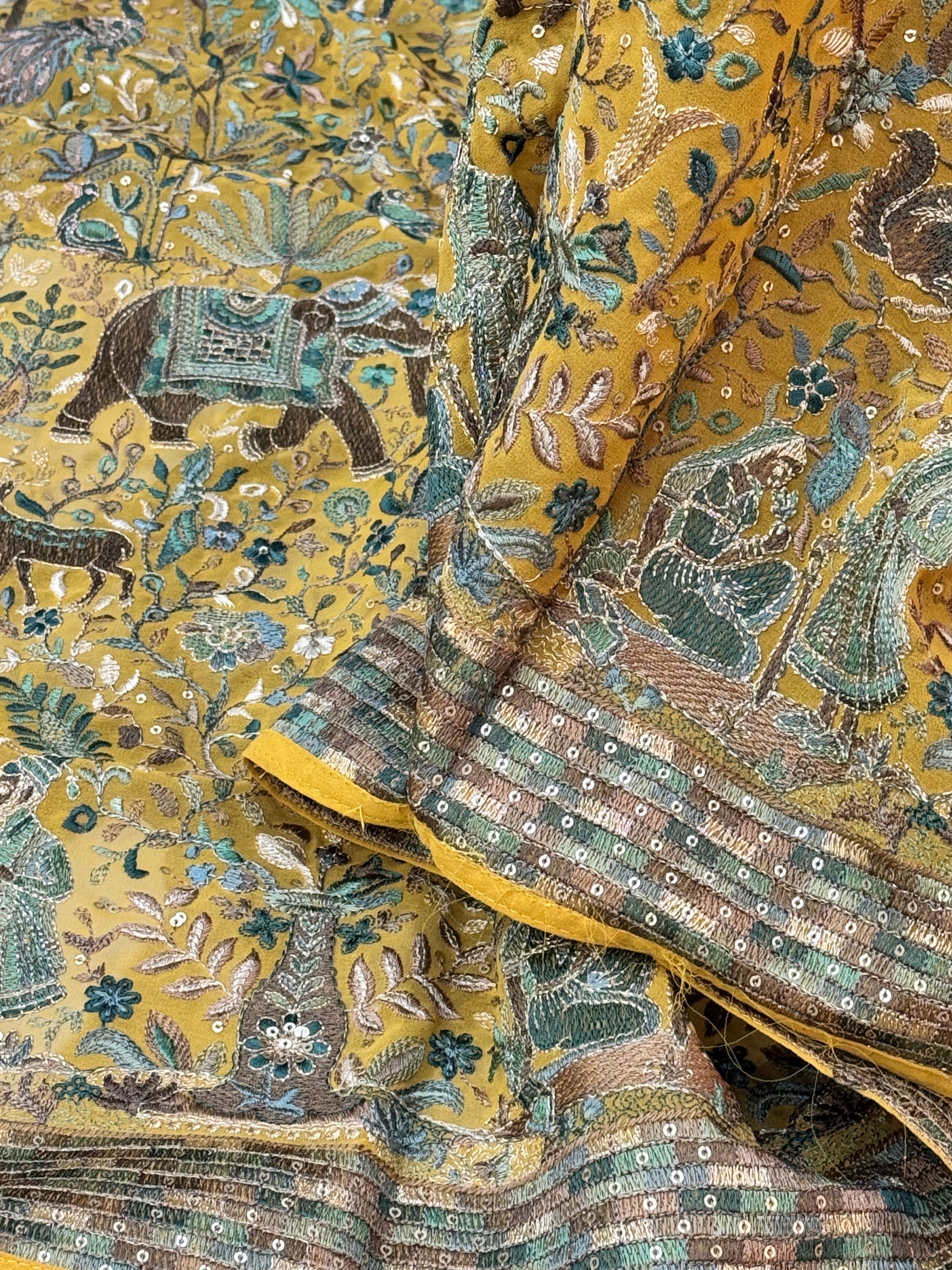 Embroidered dupatta - mustard