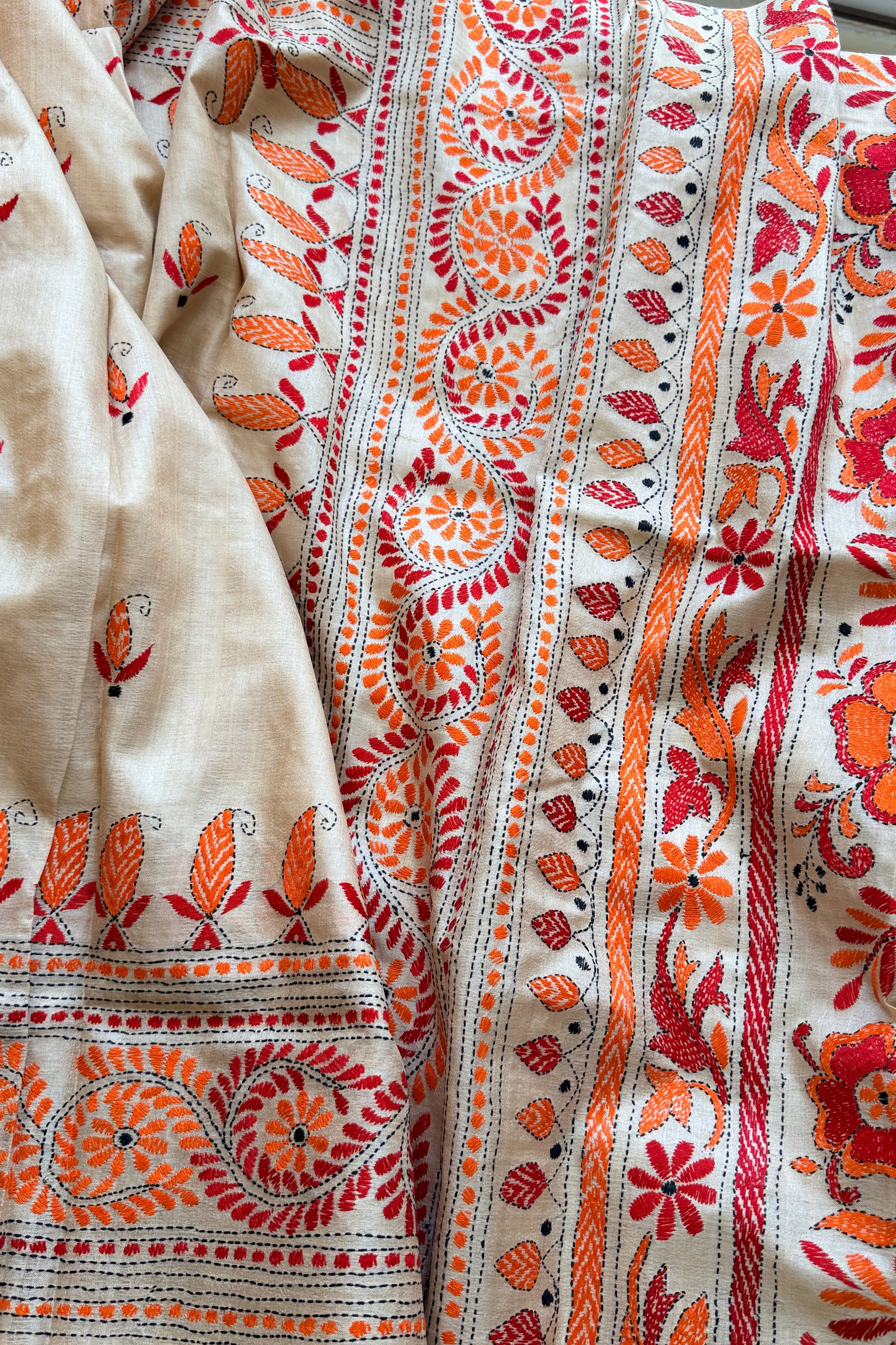 Kantha Stitch Saree on tussar silk