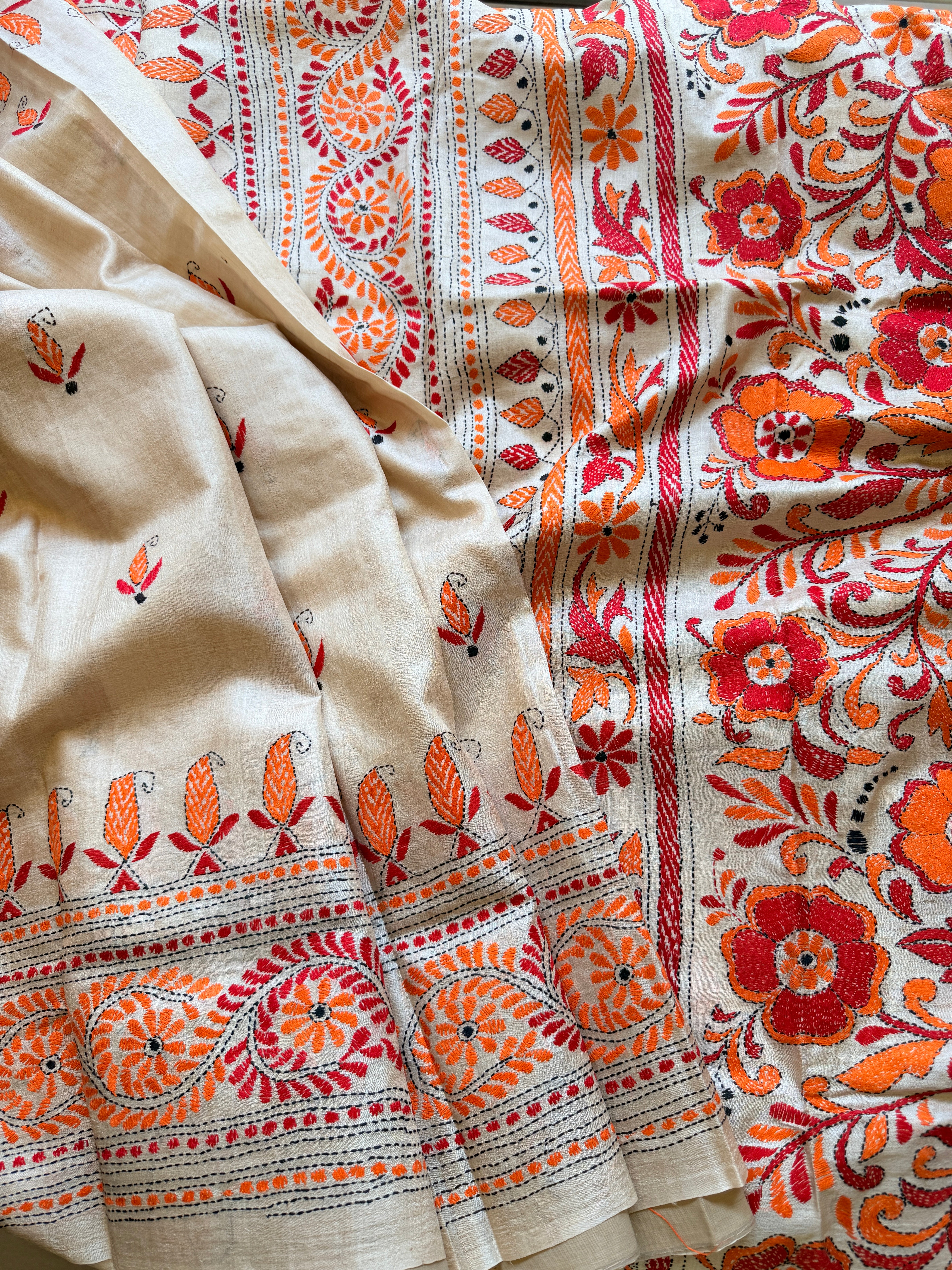 Kantha Stitch Saree on tussar silk