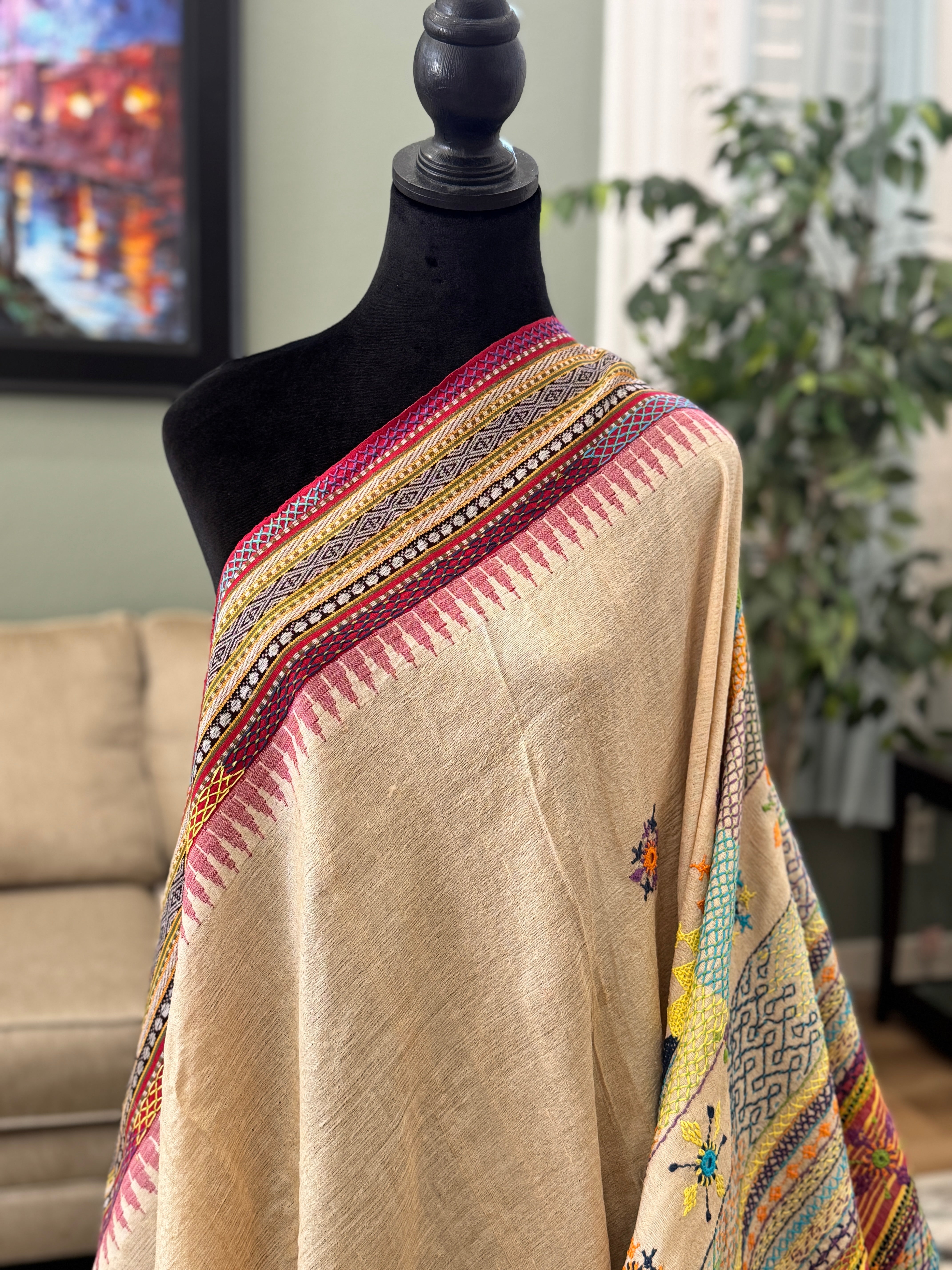 Lambani Hand Embroidered Vidharba Tussar Saree - red