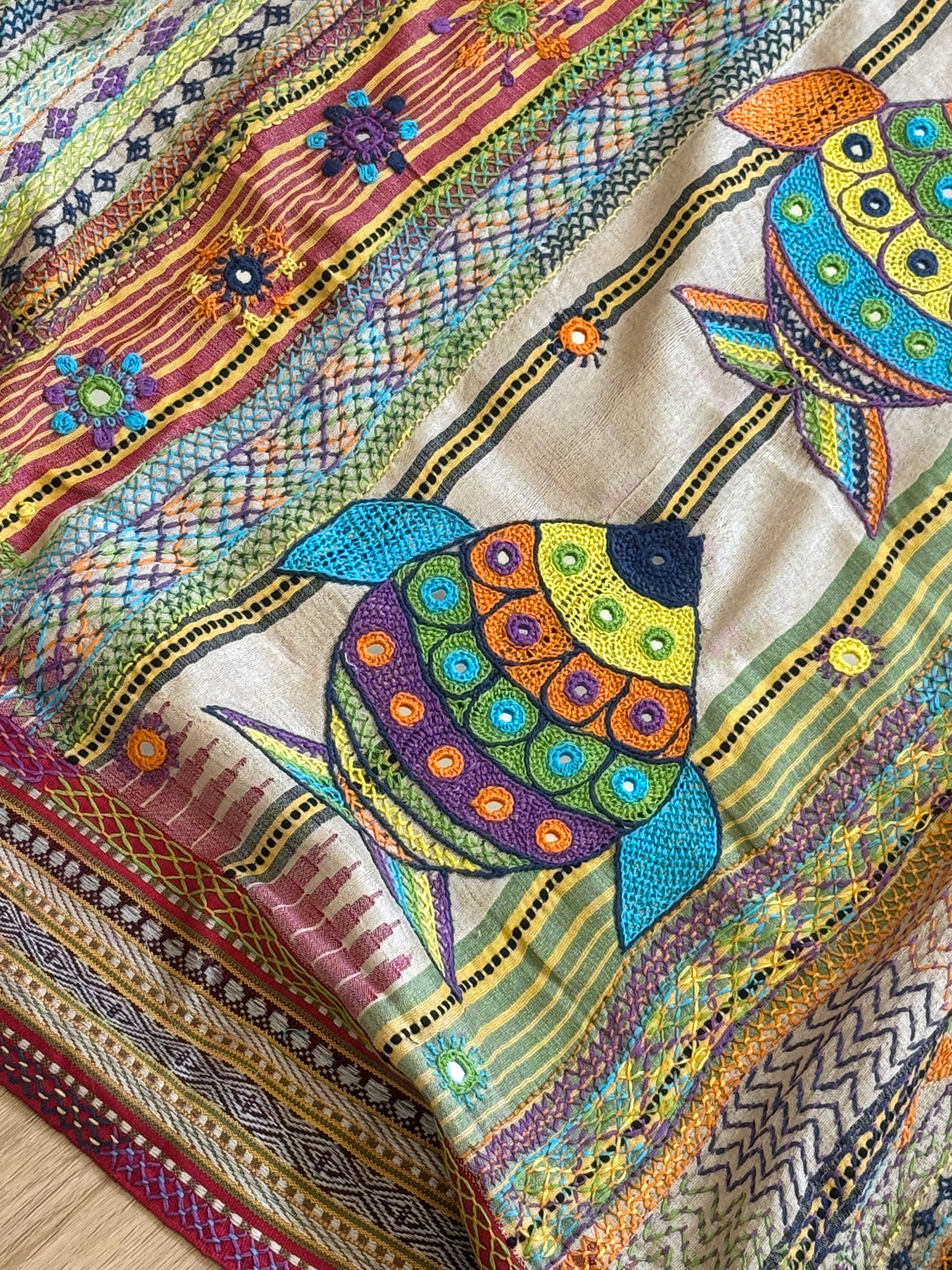 Lambani Hand Embroidered Vidharba Tussar Saree - red