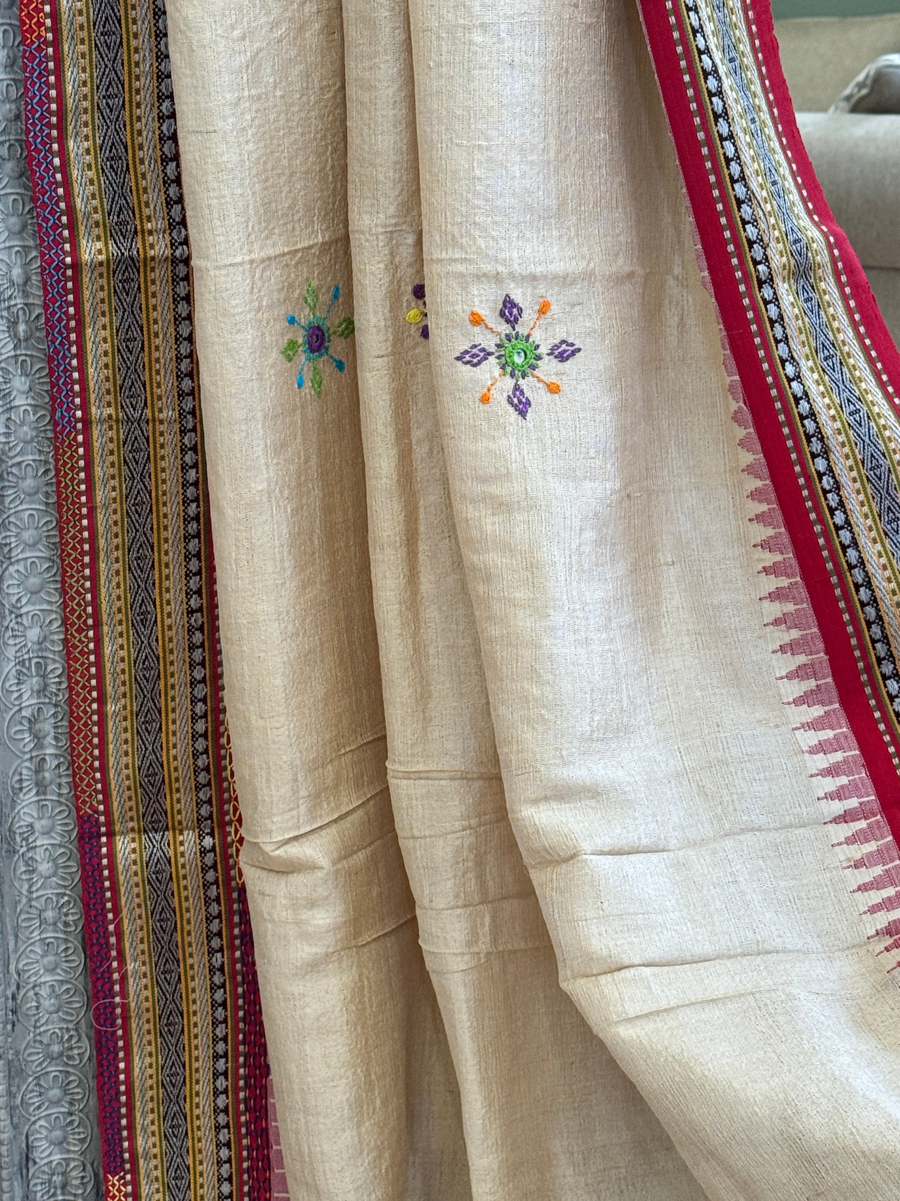 Lambani Hand Embroidered Vidharba Tussar Saree - red