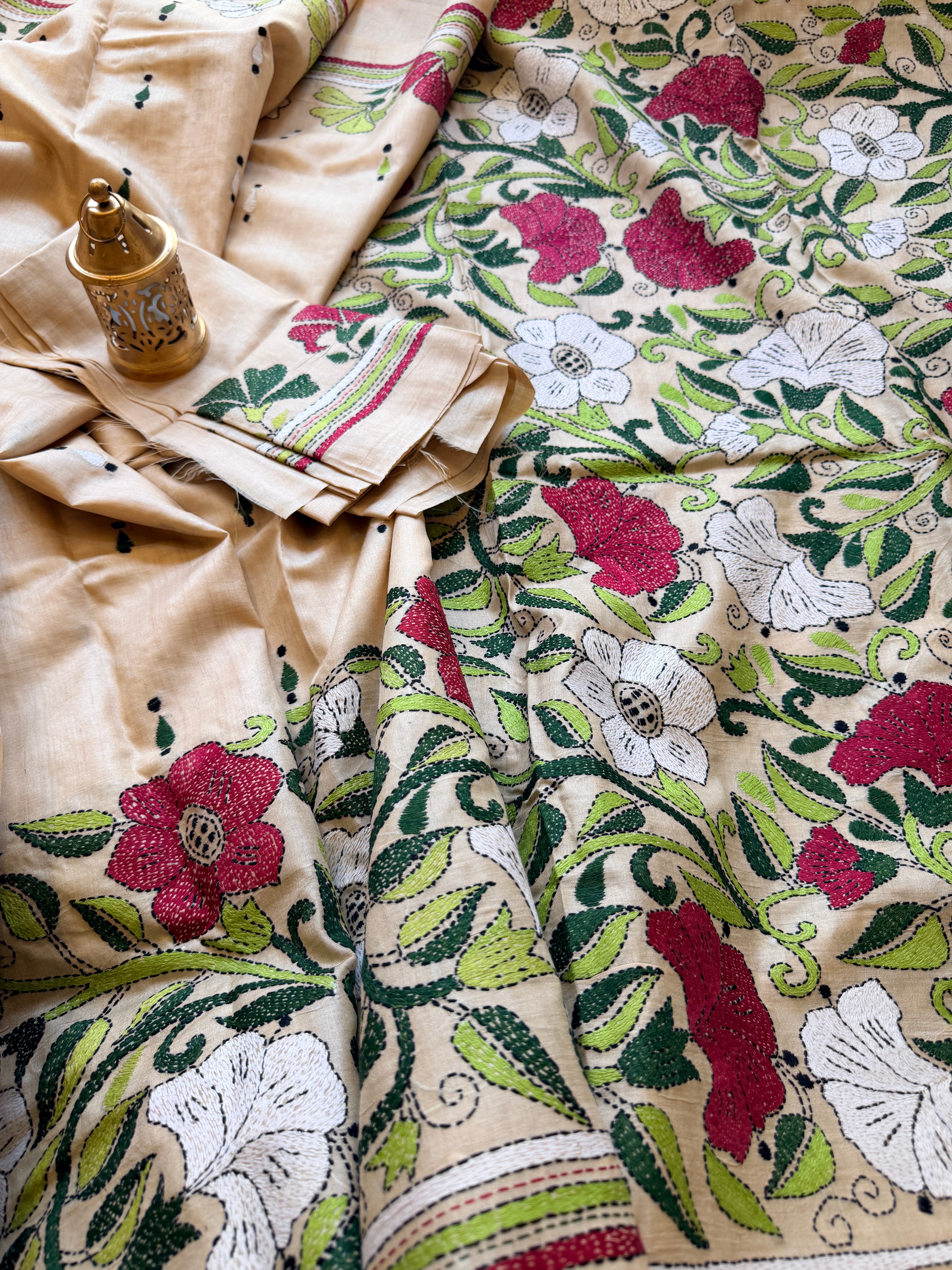 Kantha Stitch Saree on tussar silk
