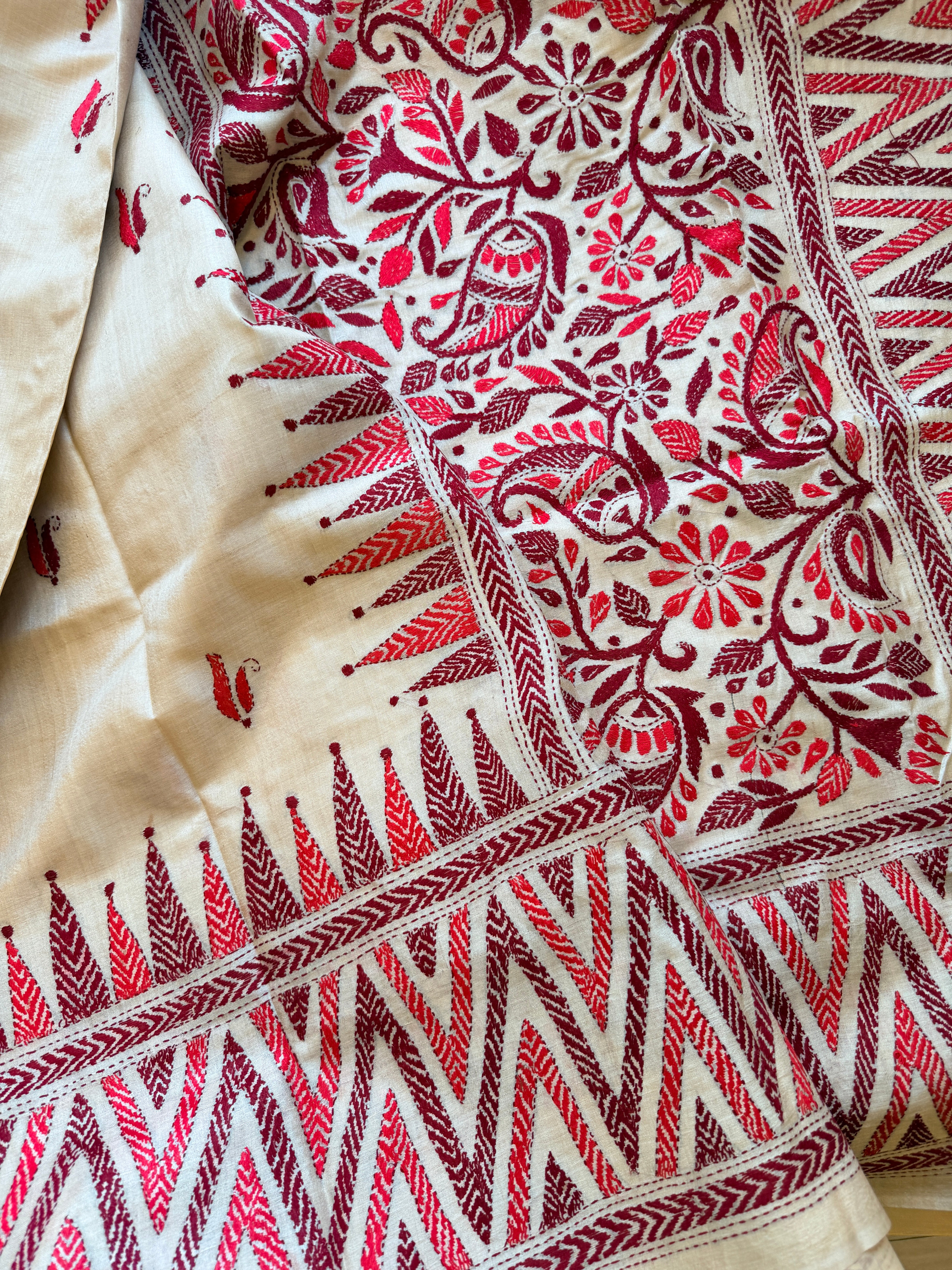 Kantha Stitch Saree on tussar silk