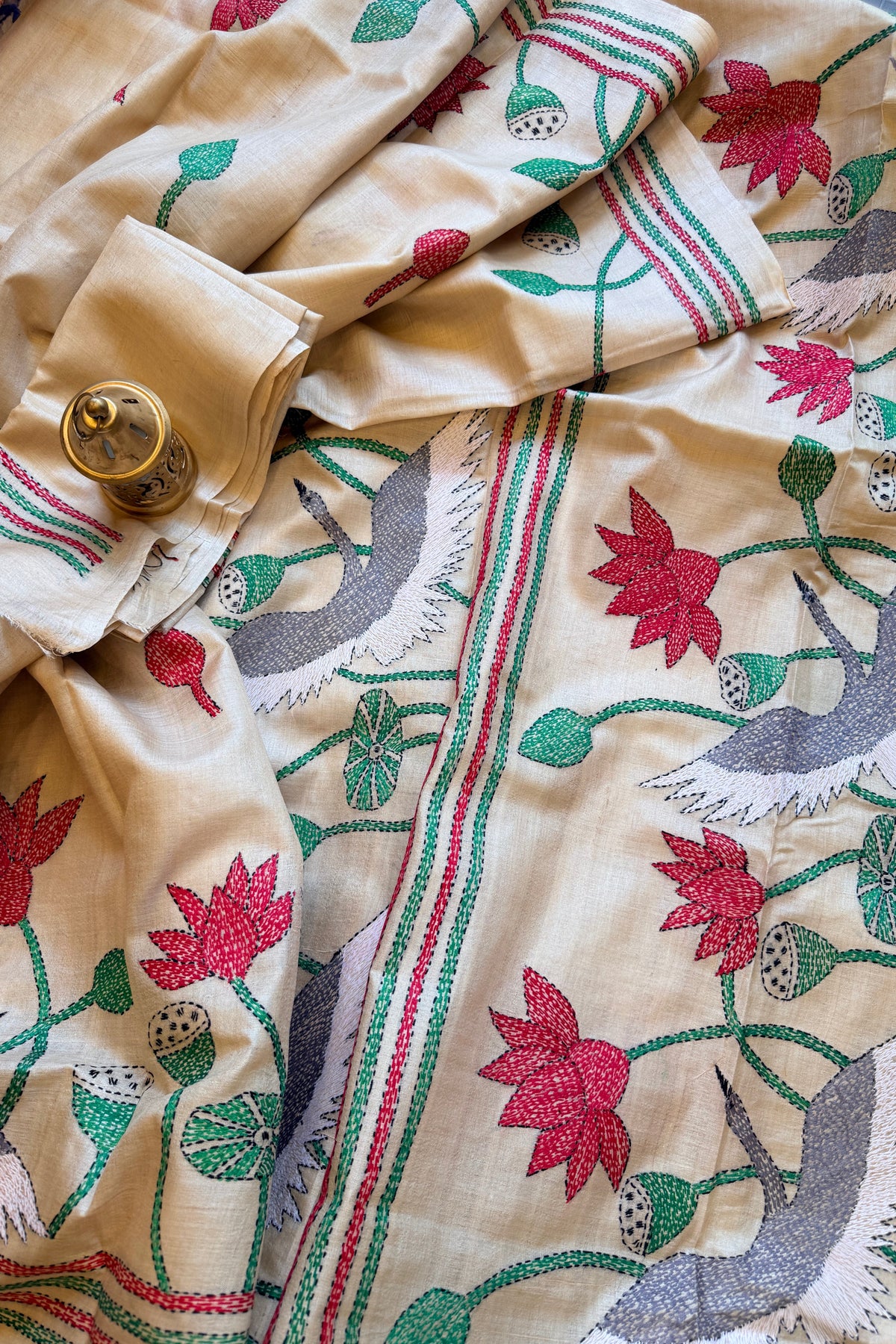 Kantha Stitch Saree on tussar silk