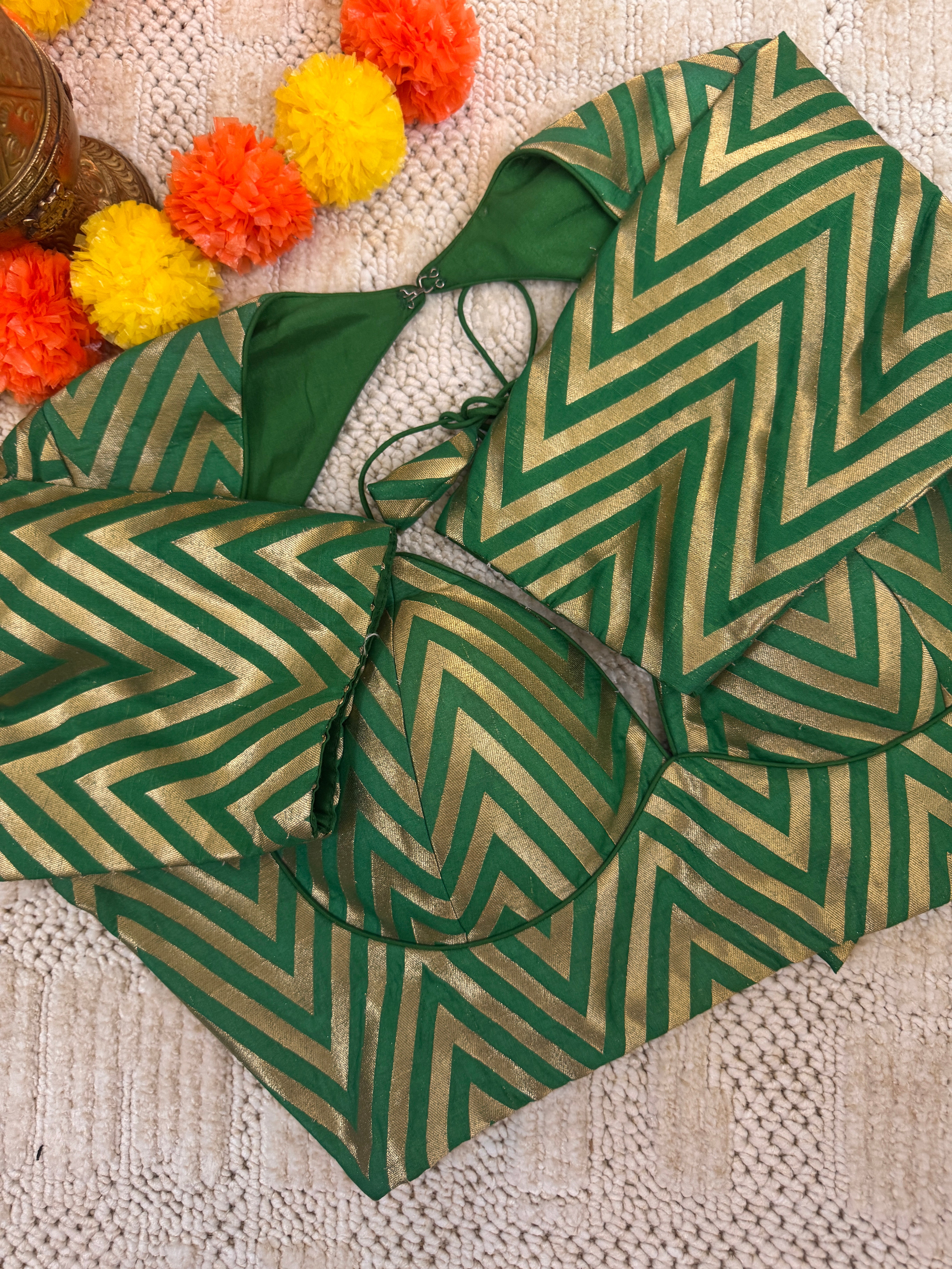 Raw Silk Masaba Style Readymade Padded Blouse Back dori with sleeves
