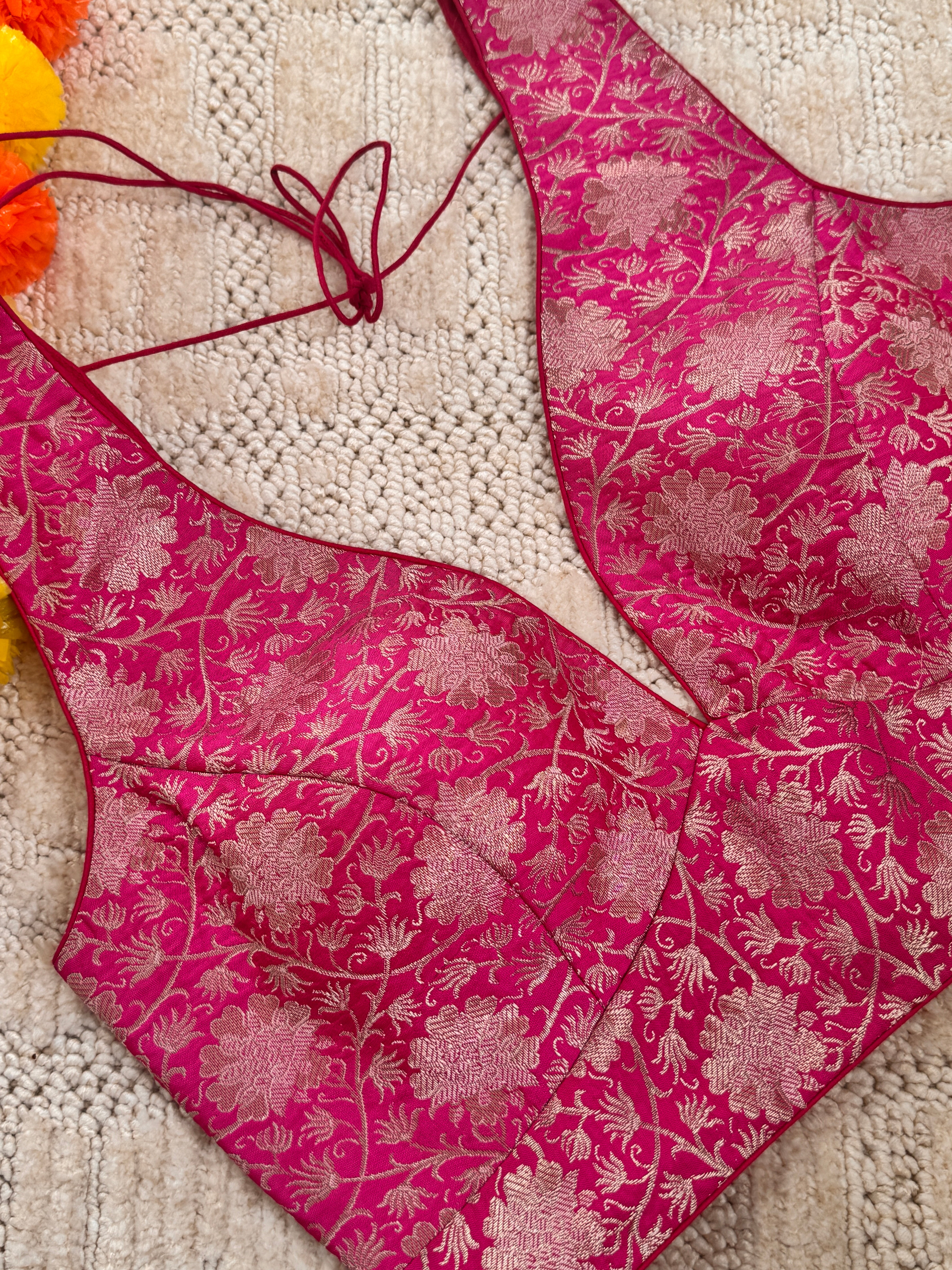 Raw Silk Banarasi Readymade Sleeveless padded blouse